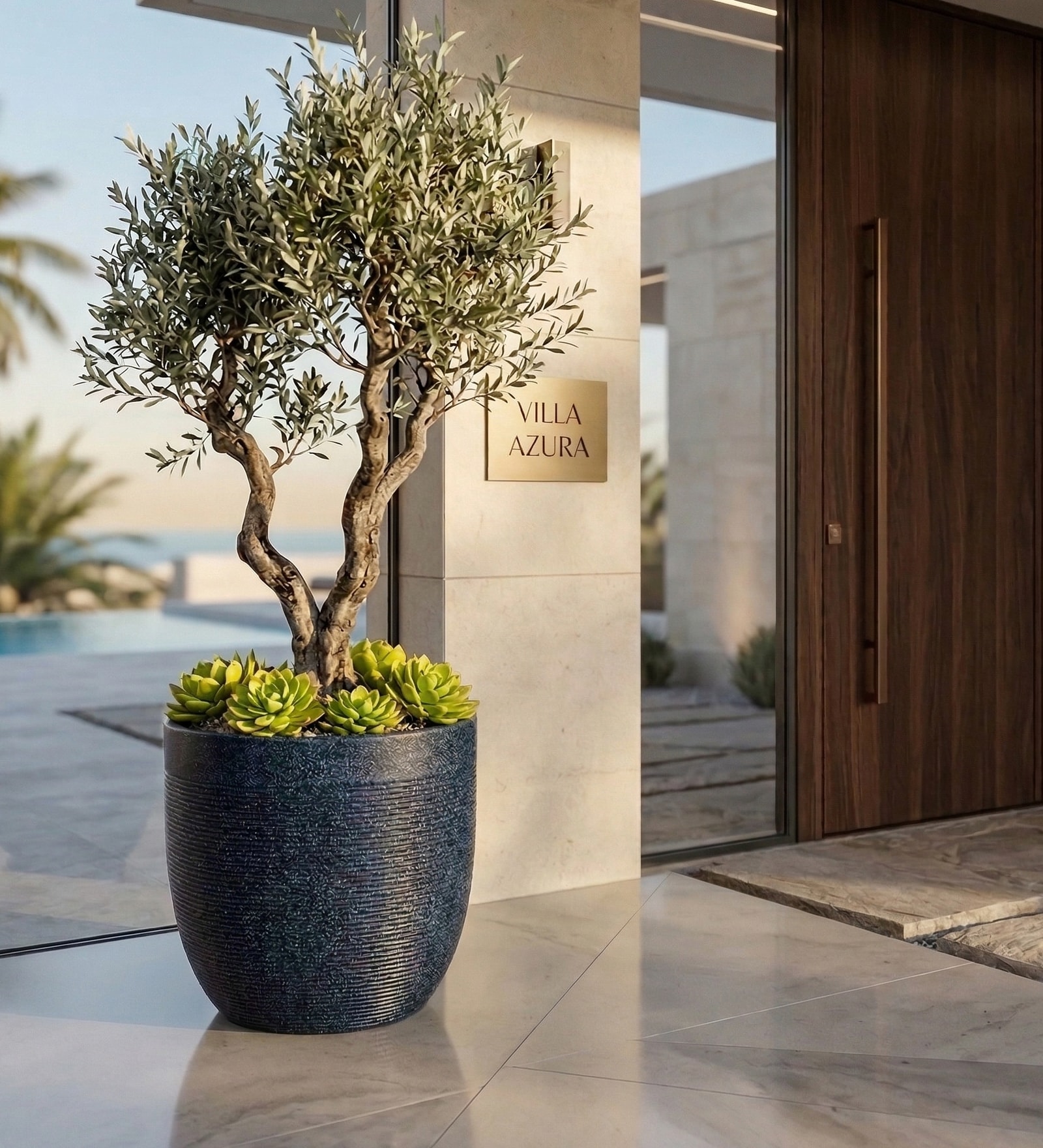 Blue Milano Round Molded 12 Inch Planter