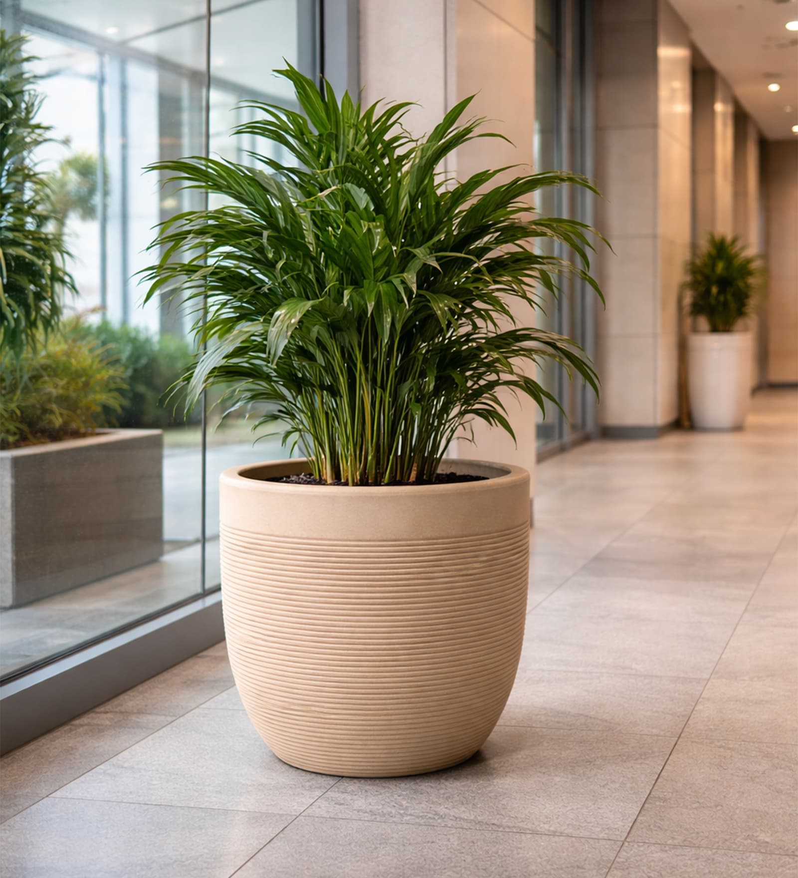 Cream Milano Round Molded 16 Inch Planter