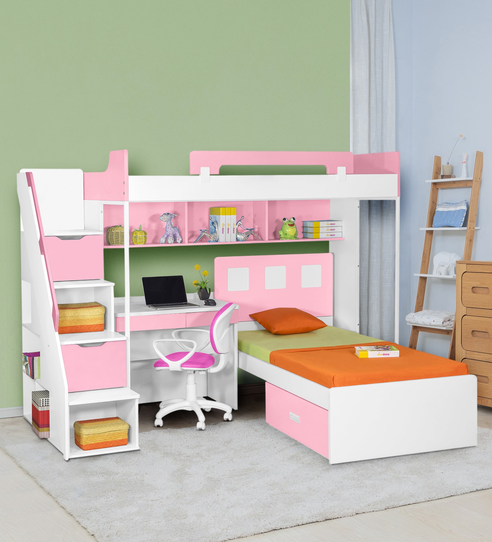 Milano Bunk Bed with Study Table in Pink Milano Bunk Bed with Study Table in Pink