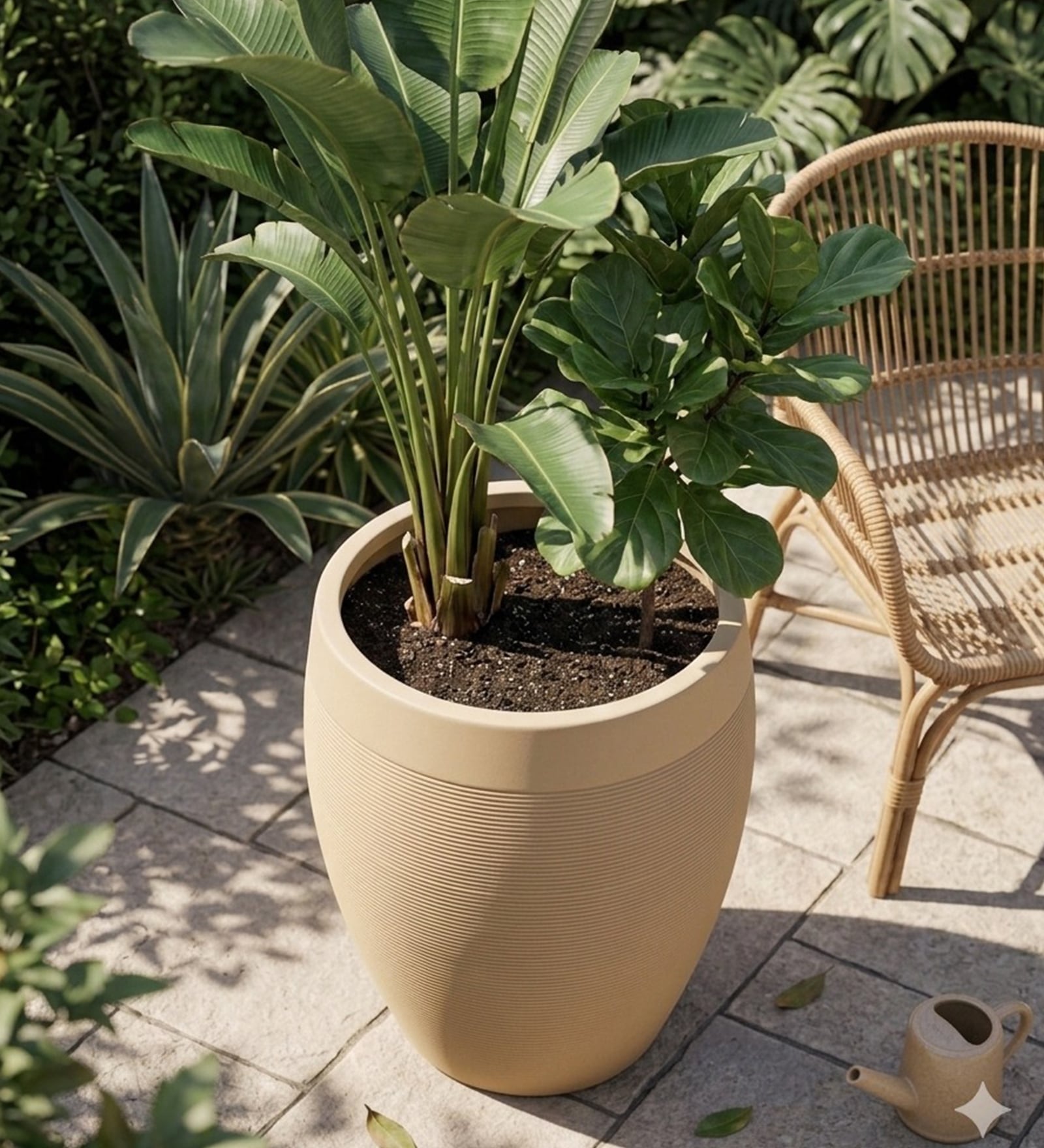 Cream Milano Molded Round 16 Inch Planter