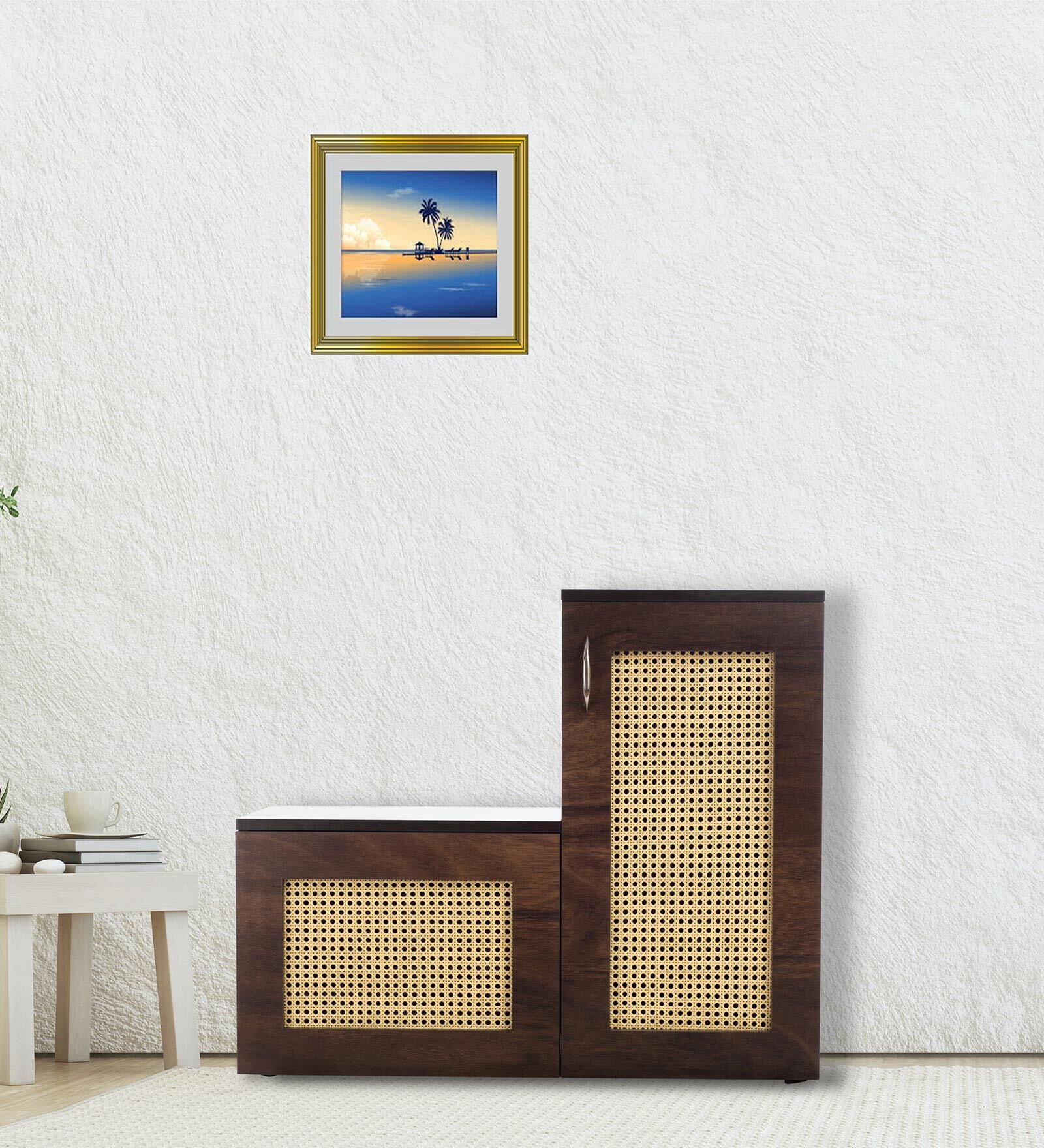 Milano  Shoe Rack with Seating in Walnut Finish