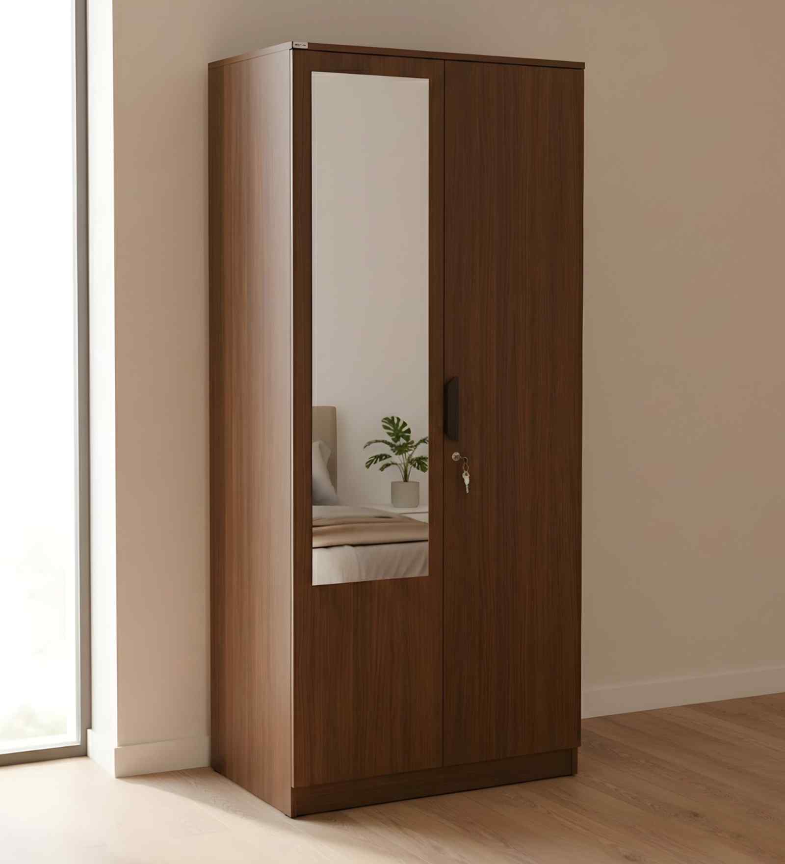 Milford 2 Door Wardrobe With Mirror In Classic Walnut Finish