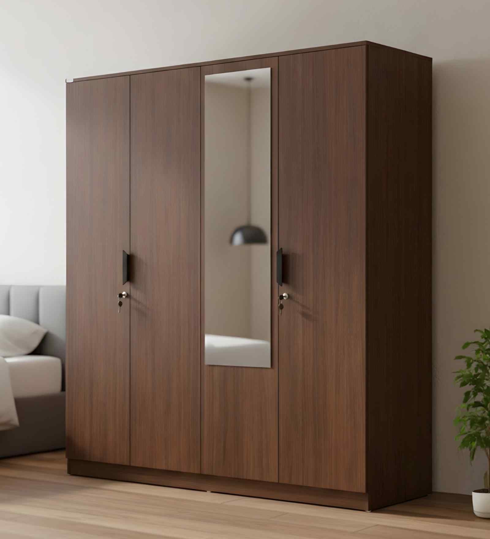 Milford 4 Door Wardrobe With Mirror In Classic Walnut Finish