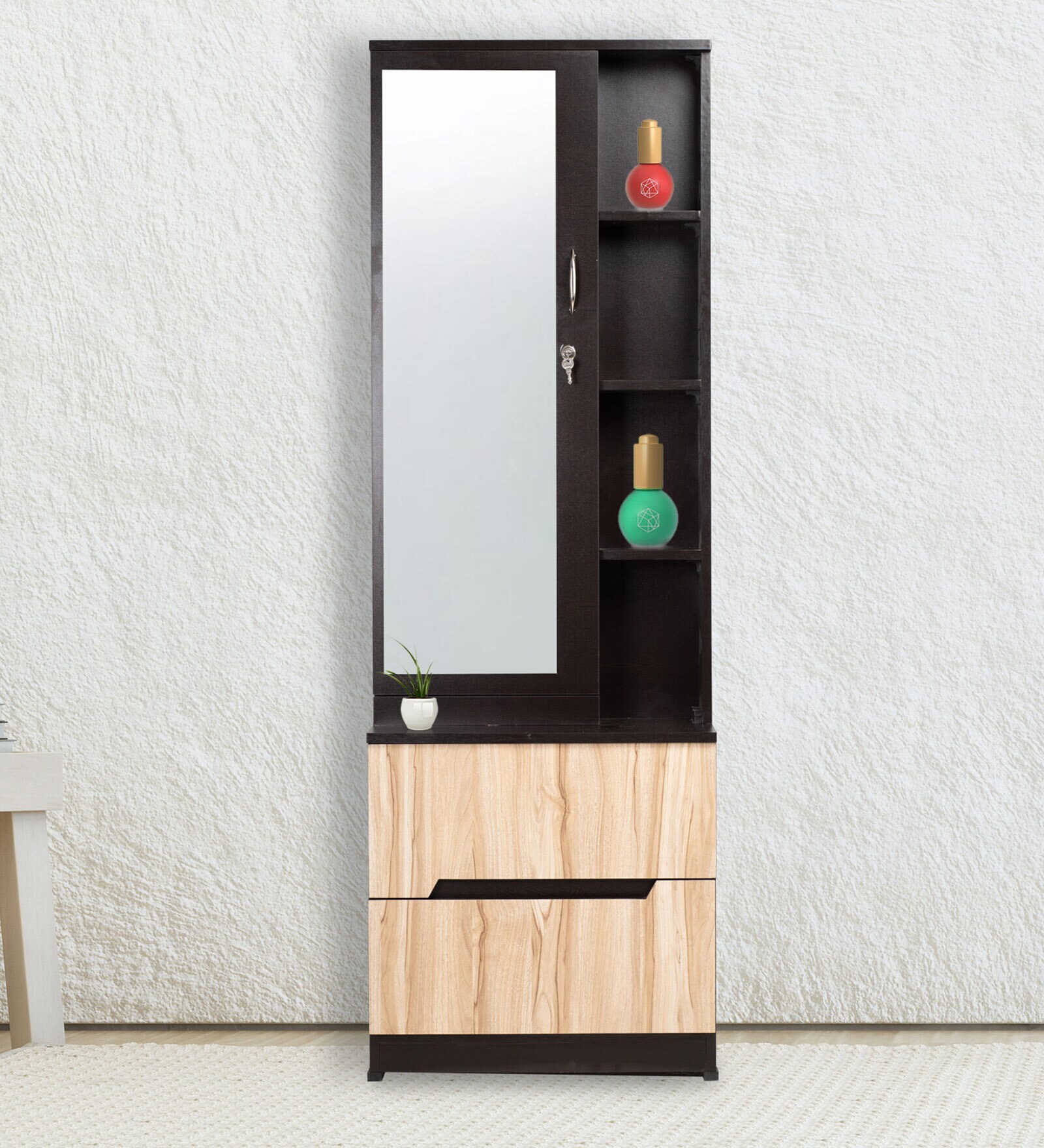 Milky Dresser Unit in Walnut Finish
