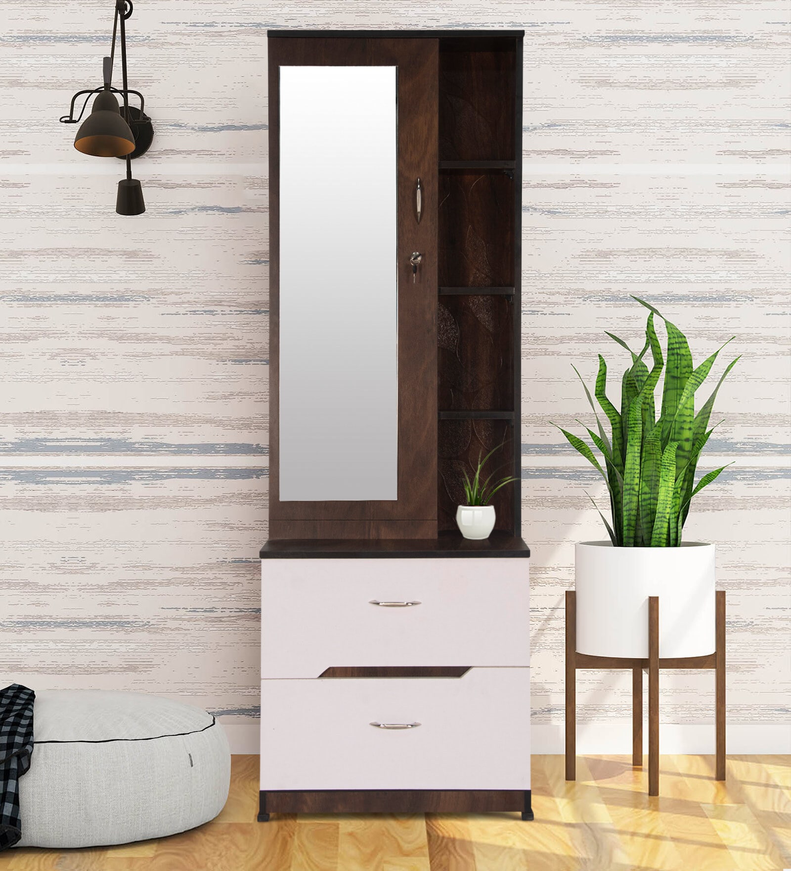 Milkybar Dressing Unit in White Lily & Walnut Finish