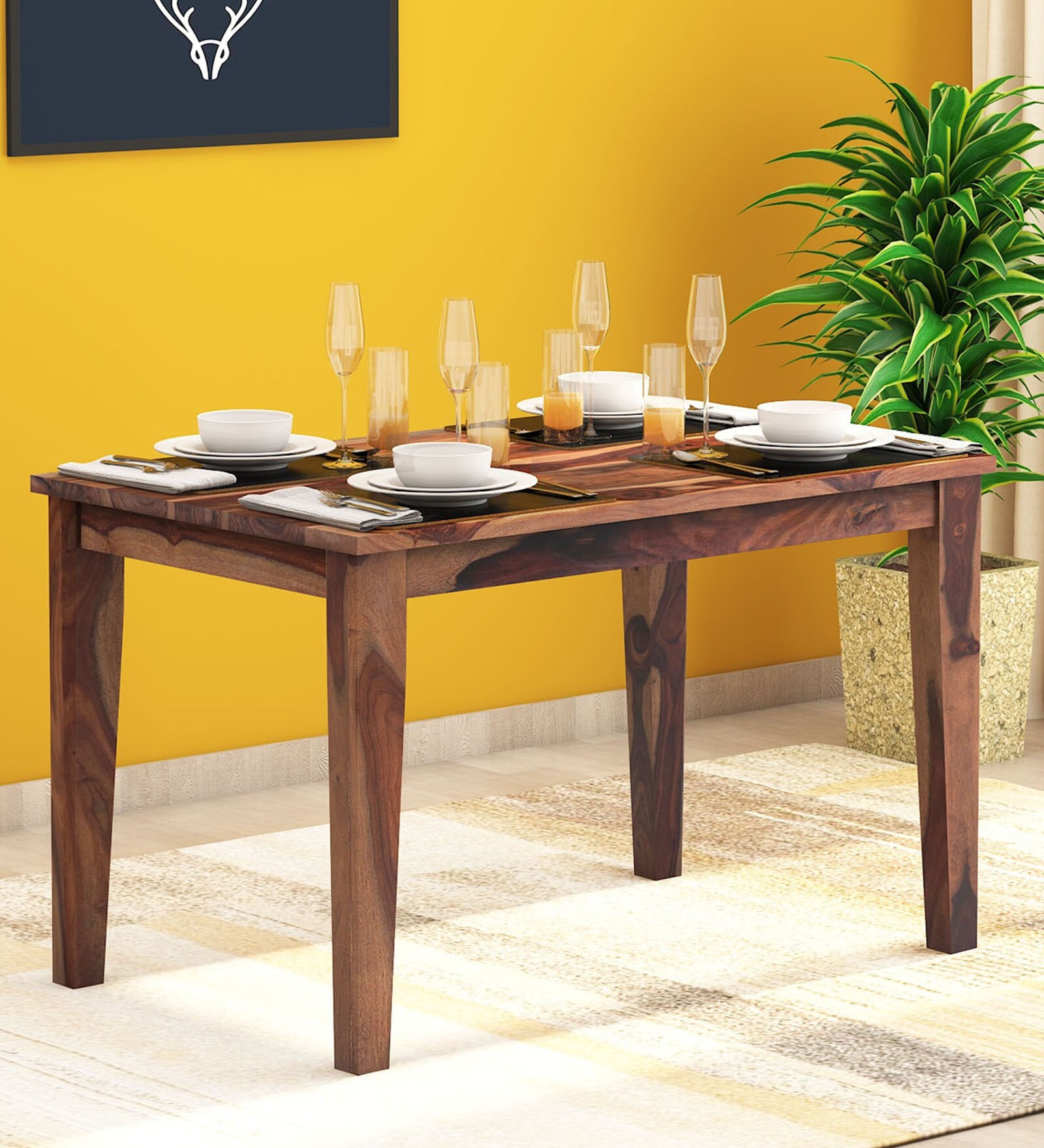 Buy Millard Solid Wood Four Seater Dining Table in Rustic Teak Finish