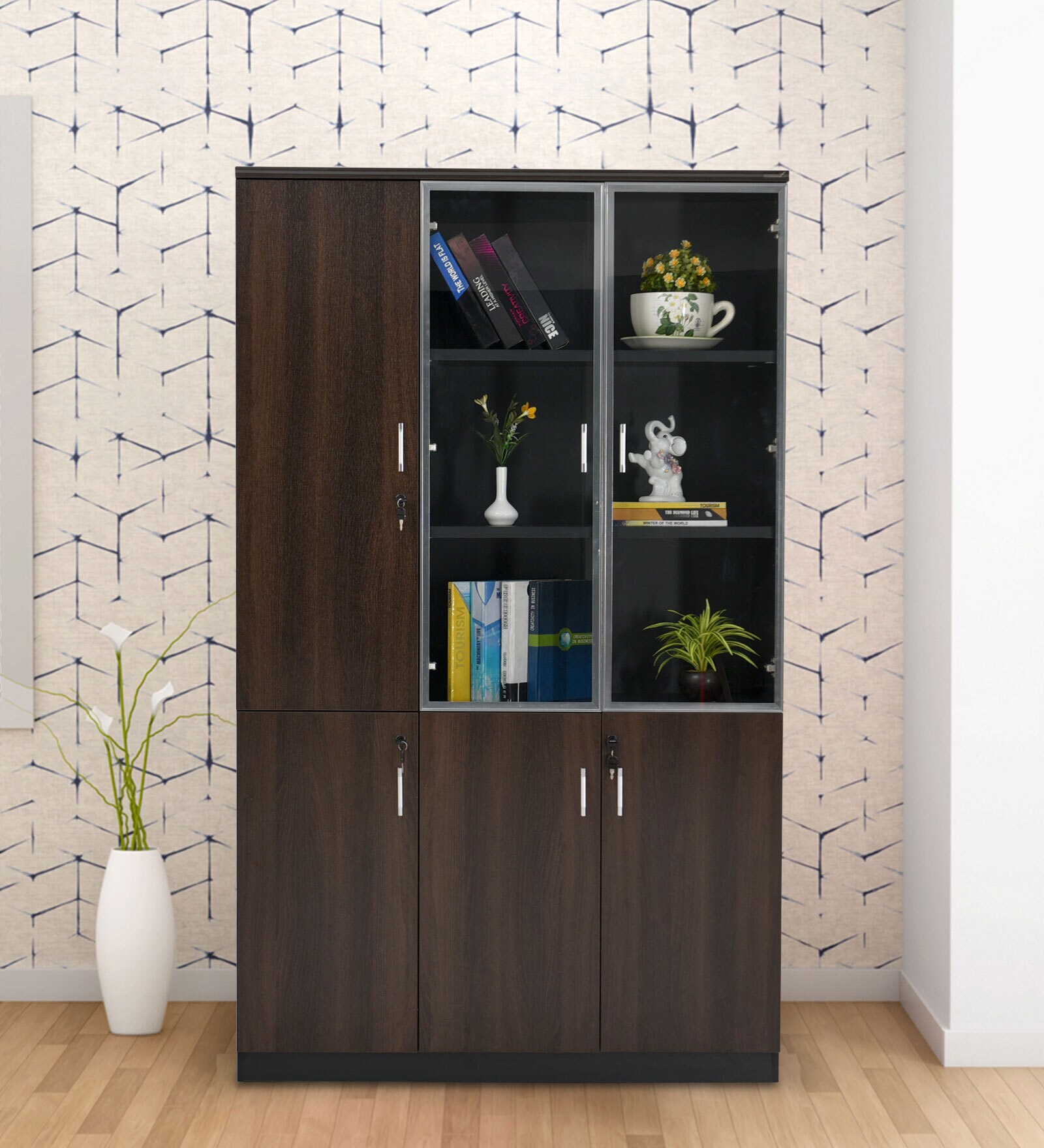 Buy Milo File Cabinet in Dark Brown Colour With 3 Doors & Melamine ...