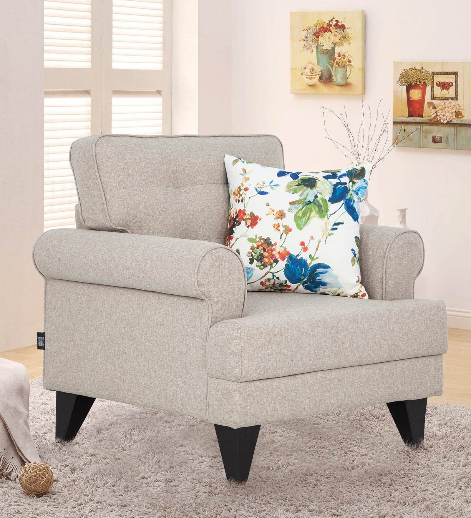 Miller Fabric 1 Seater Sofa in Beige Colour