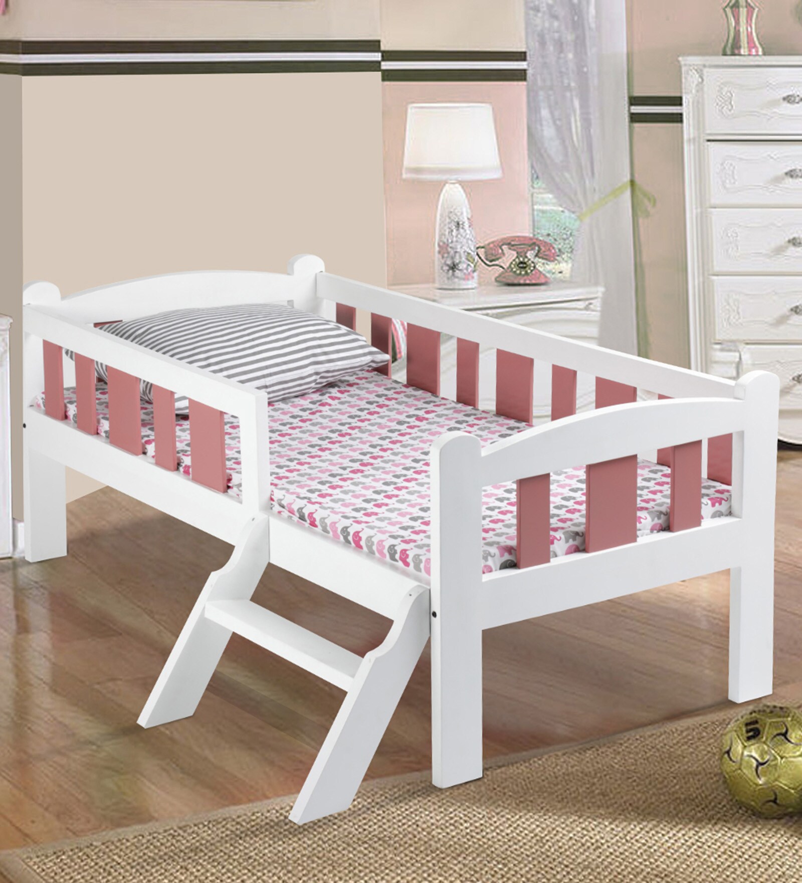 Buy Milo Kids Bed in White with Pink Stirpes by ARRA Online Kids Single Beds Kids Beds