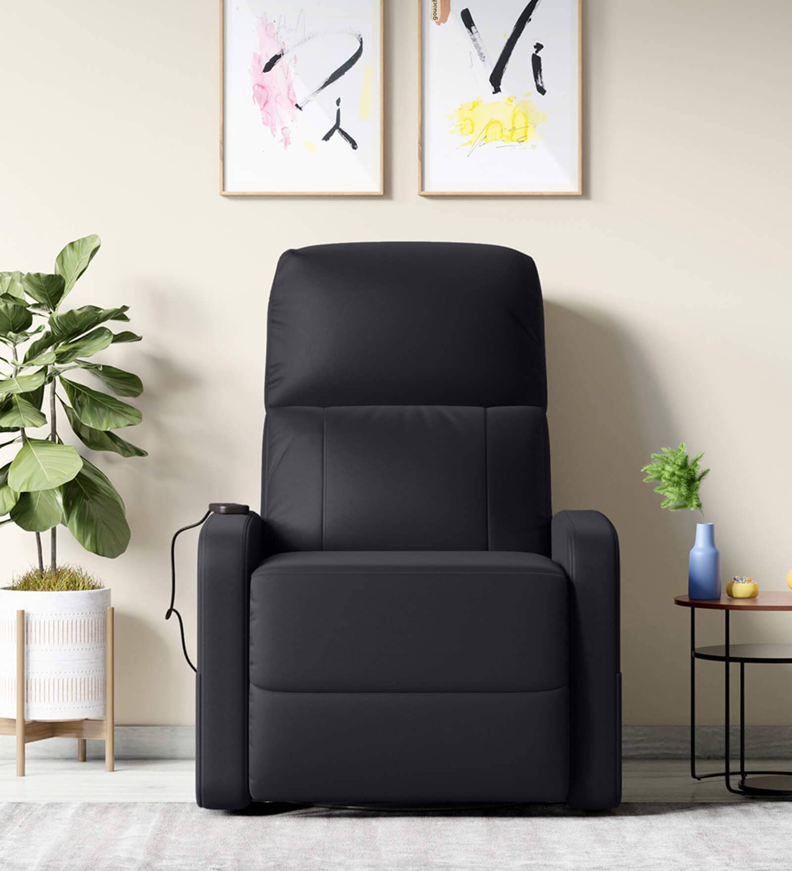 Milos Leatherette 1 Seater Recliner In Black Colour With Massager Milos Leatherette 1 Seater Recliner In Black Colour With Massager