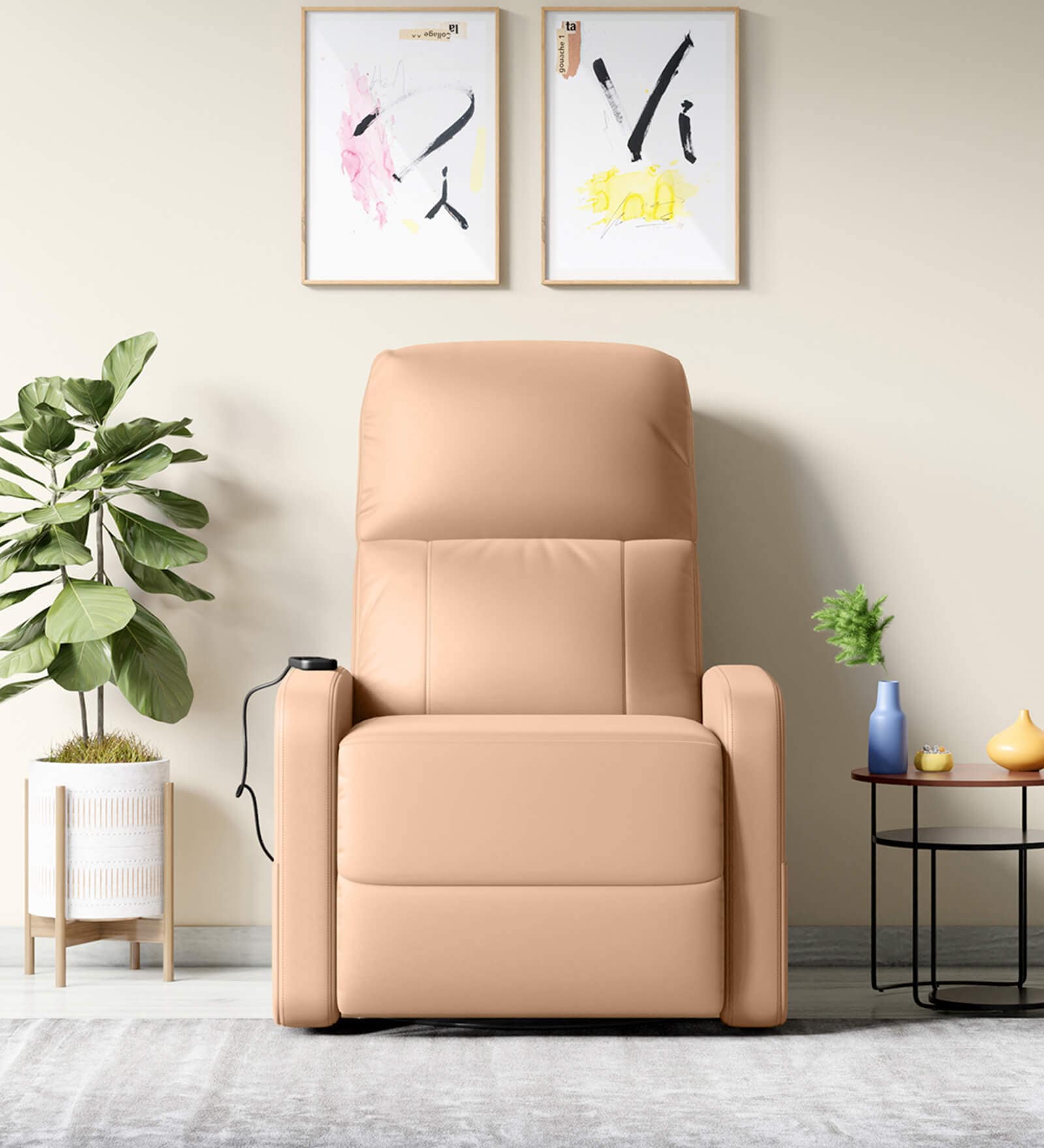 Milos Leatherette Leatherette 1 Seater Recliner In Cream Colour With Massager Milos Leatherette Leatherette 1 Seater Recliner In Cream Colour With Massager