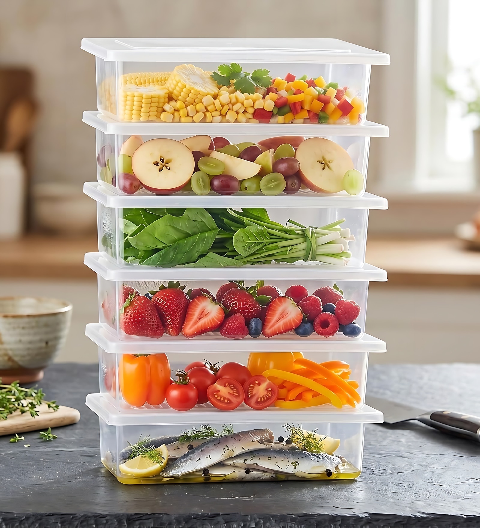 Milton Cryo Fridge Storage Box Set 6 X 1500 Ml Stackable With Drain Plate & Lid Transparent