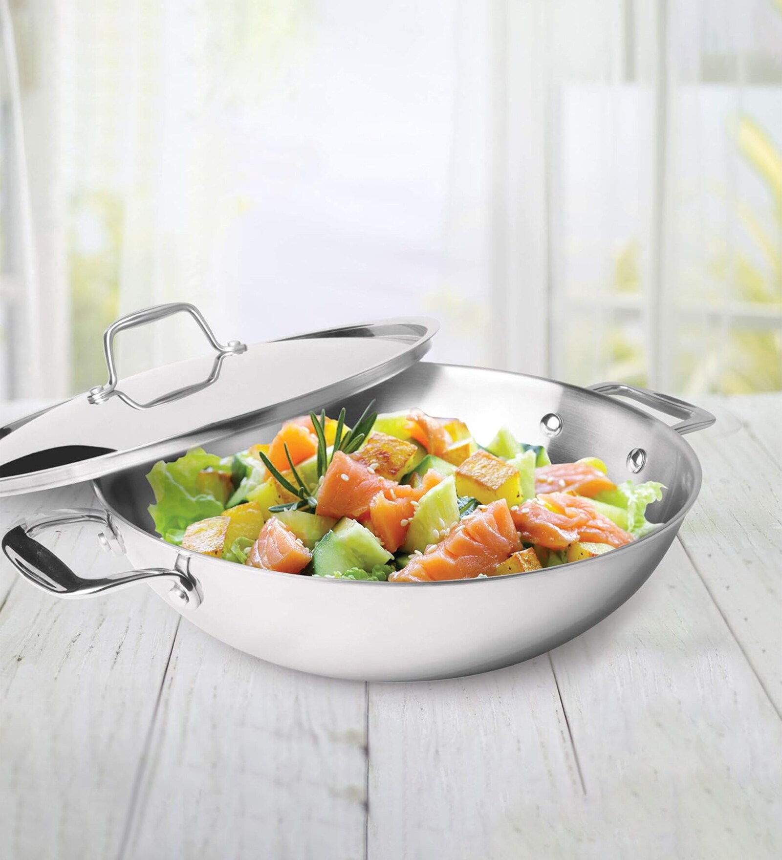 Milton Pro Cook Triply Stainless Steel Kadhai With Glass Lid 28 Cm 4.6 L Induction & Gas Compatible
