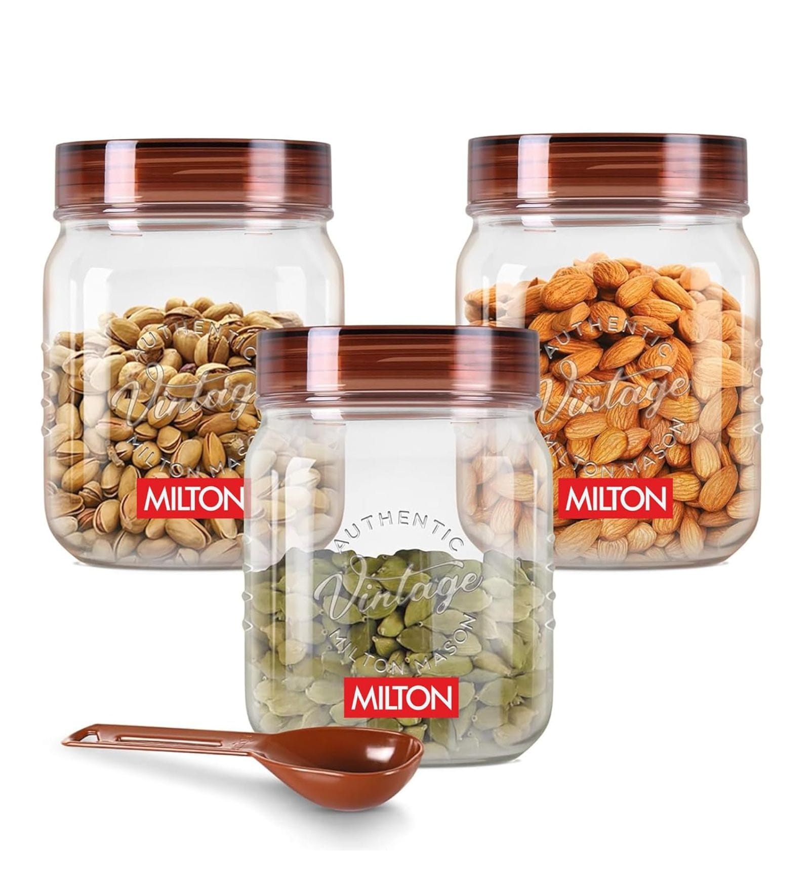 Milton Vintage Airtight Plastic Storage Container With Spoon Set 3 X 500 Ml Transparent