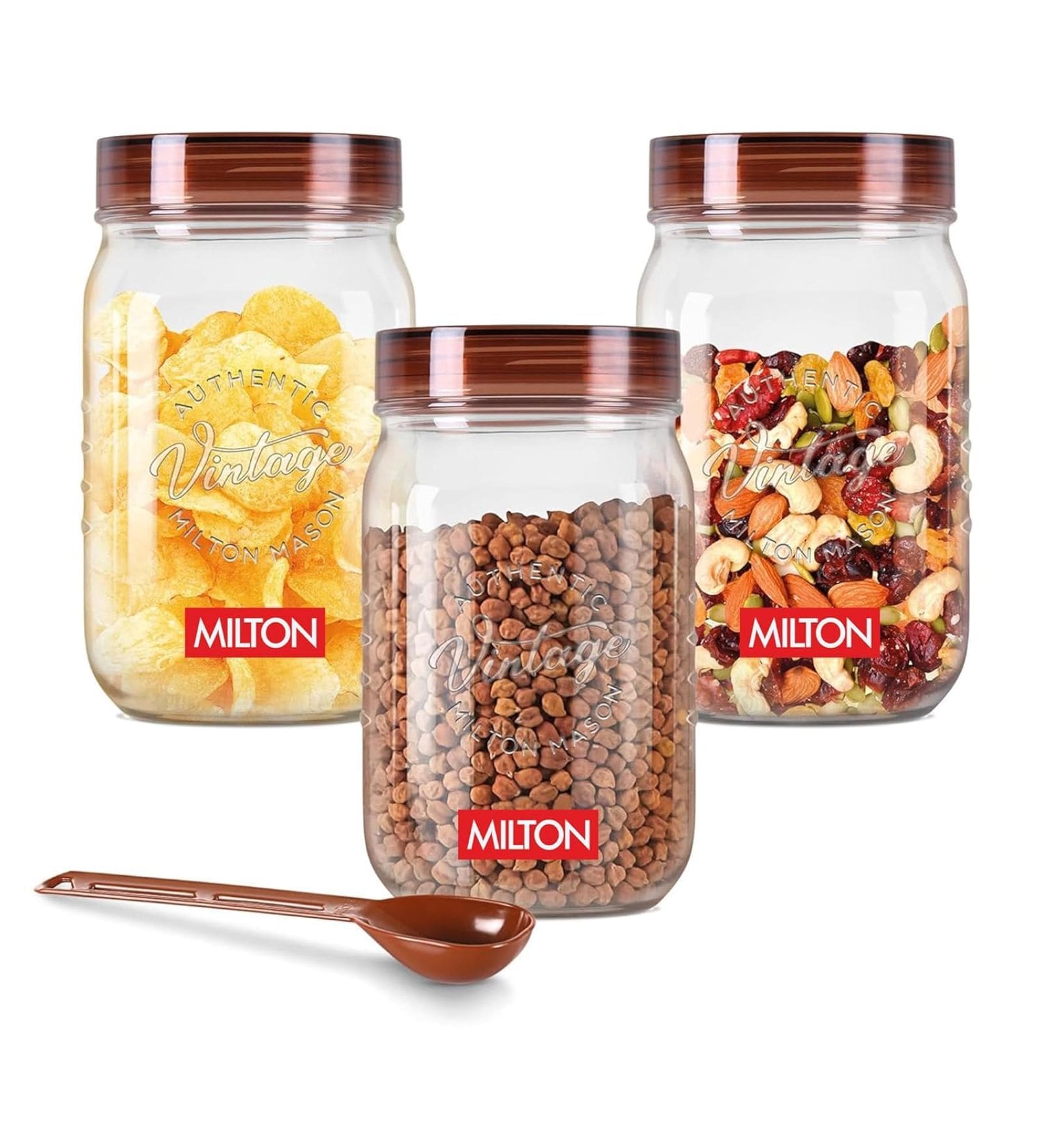 Transparent Plastic Milton Vintage Airtight Storage Container With Spoon 3 X 750 ML