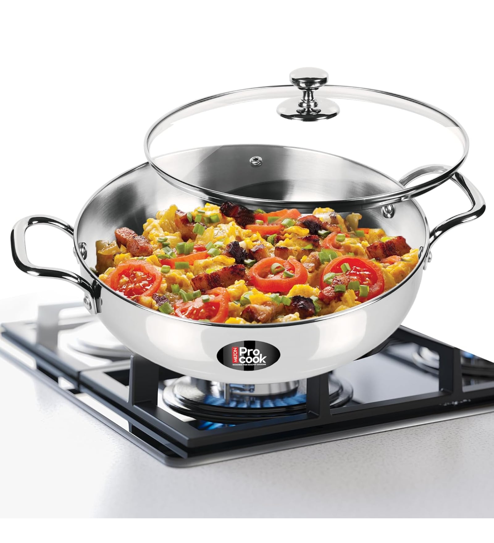 Milton Pro Cook Stainless Steel Kadhai With Glass Lid 20 Cm 1.68 L Sandwich Bottom Induction & Gas Compatible
