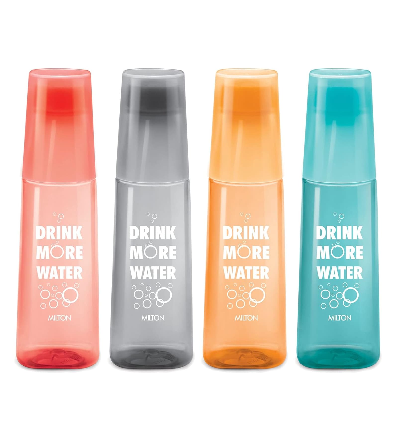 Milton Kip Sip Plastic Water Bottle Set With Drinking Glass Lid 1000 Ml Each Bpa Free Leak Proof Assorted Pack Of 4