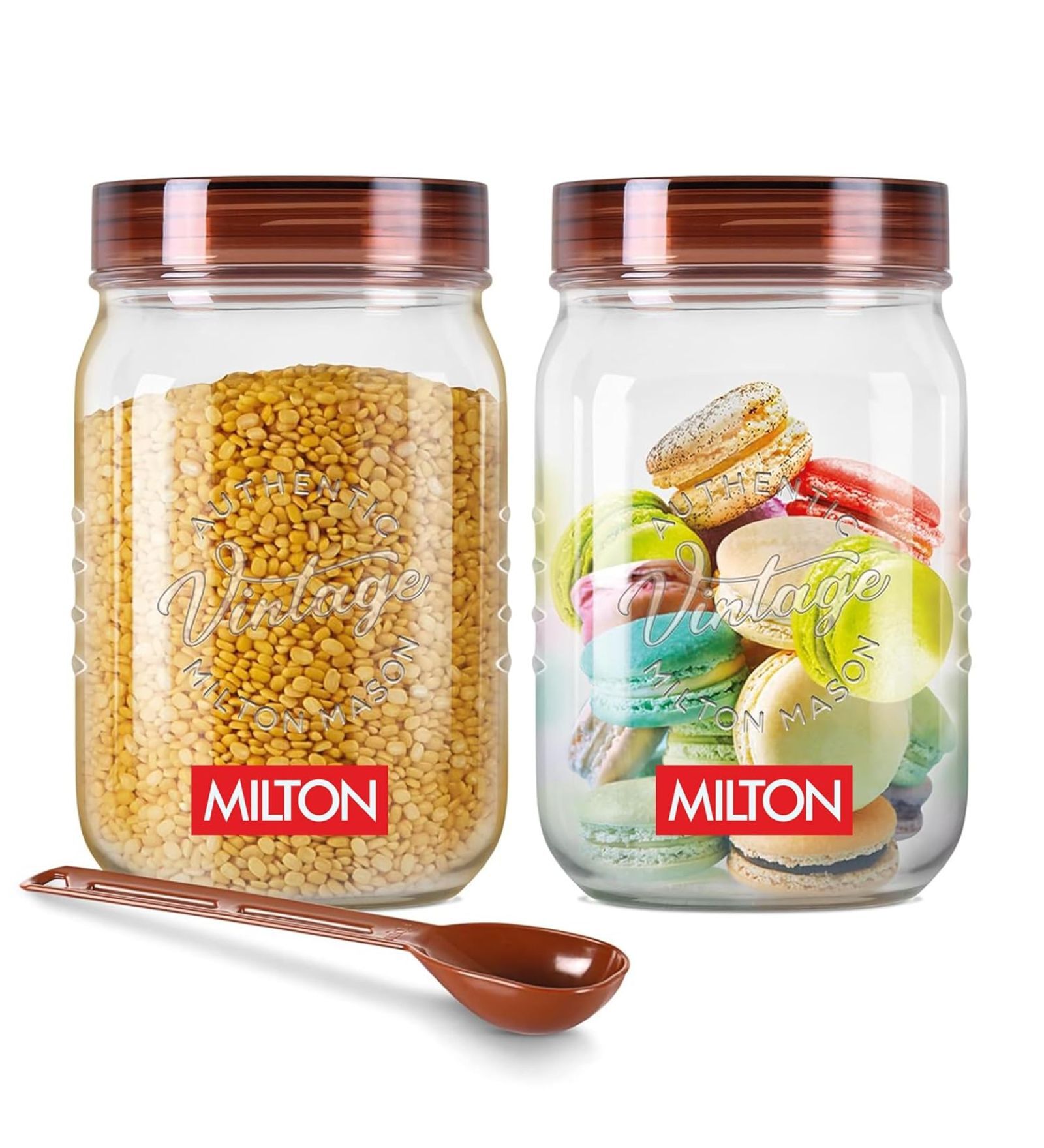 Milton Vintage Airtight Plastic Storage Container With Spoon Set 2 X 1.5 L Transparent