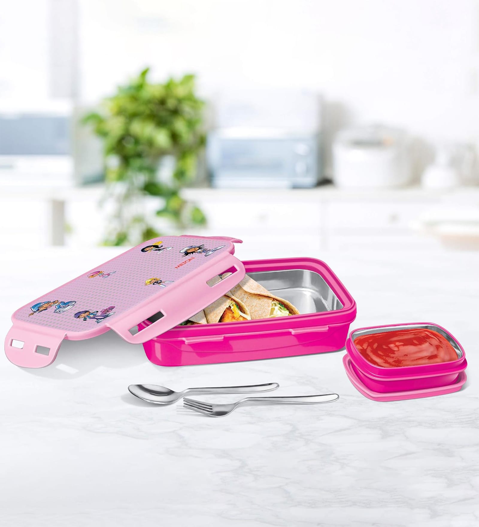 Milton Steely Deluxe Mini Kids Lunch Box 400 Ml Inner Stainless Steel Insulated Container Airtight Leak Proof Dark Pink
