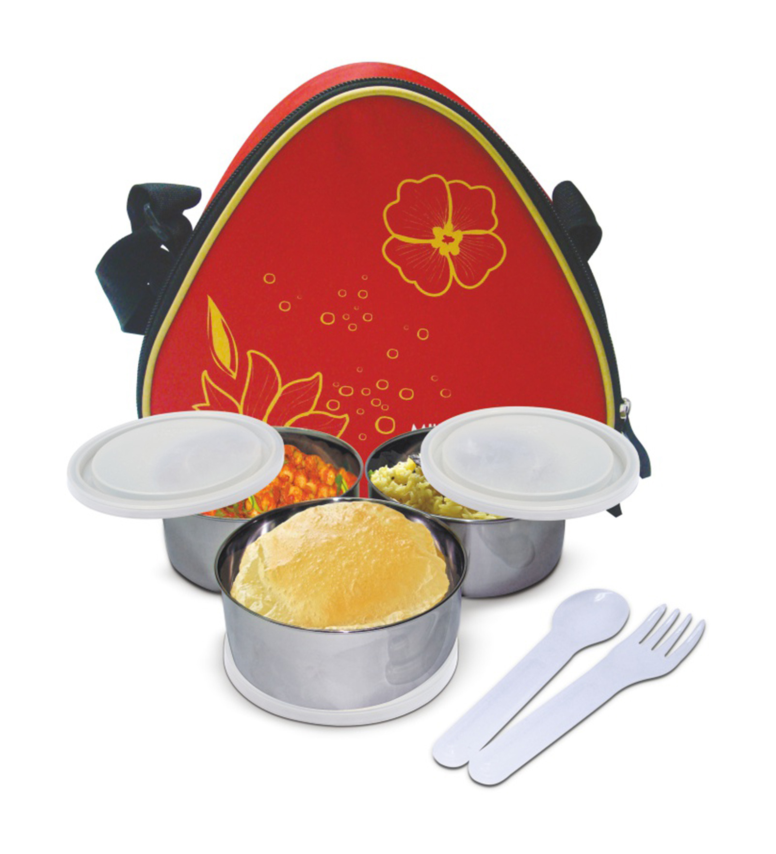 Milton Red and Yellow Plastic 280 ML 3-container 5-piece Lunch Box Set