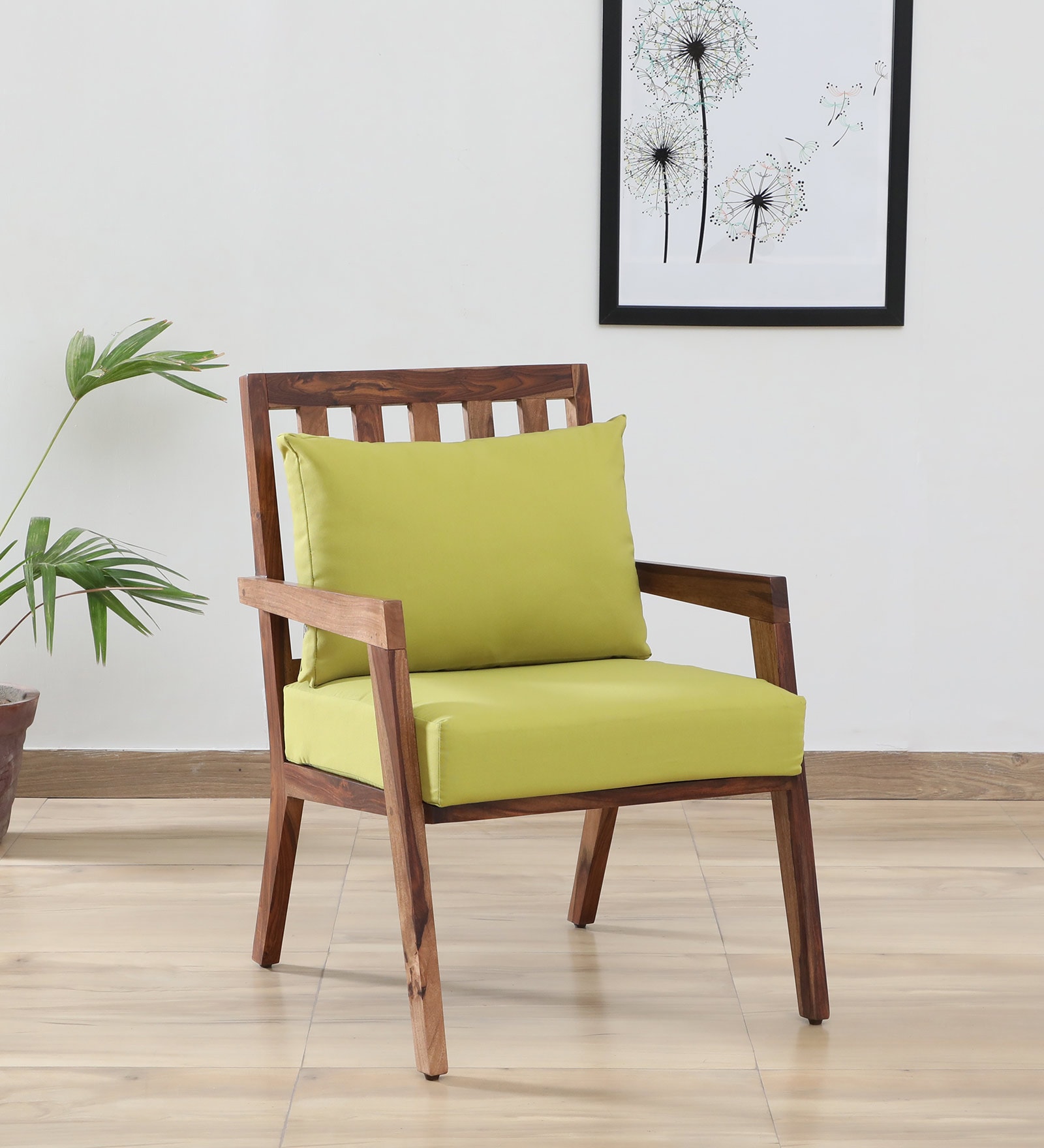 Milton Sheesham Wood Arm Chair In Green & Rustic Teak Finish
