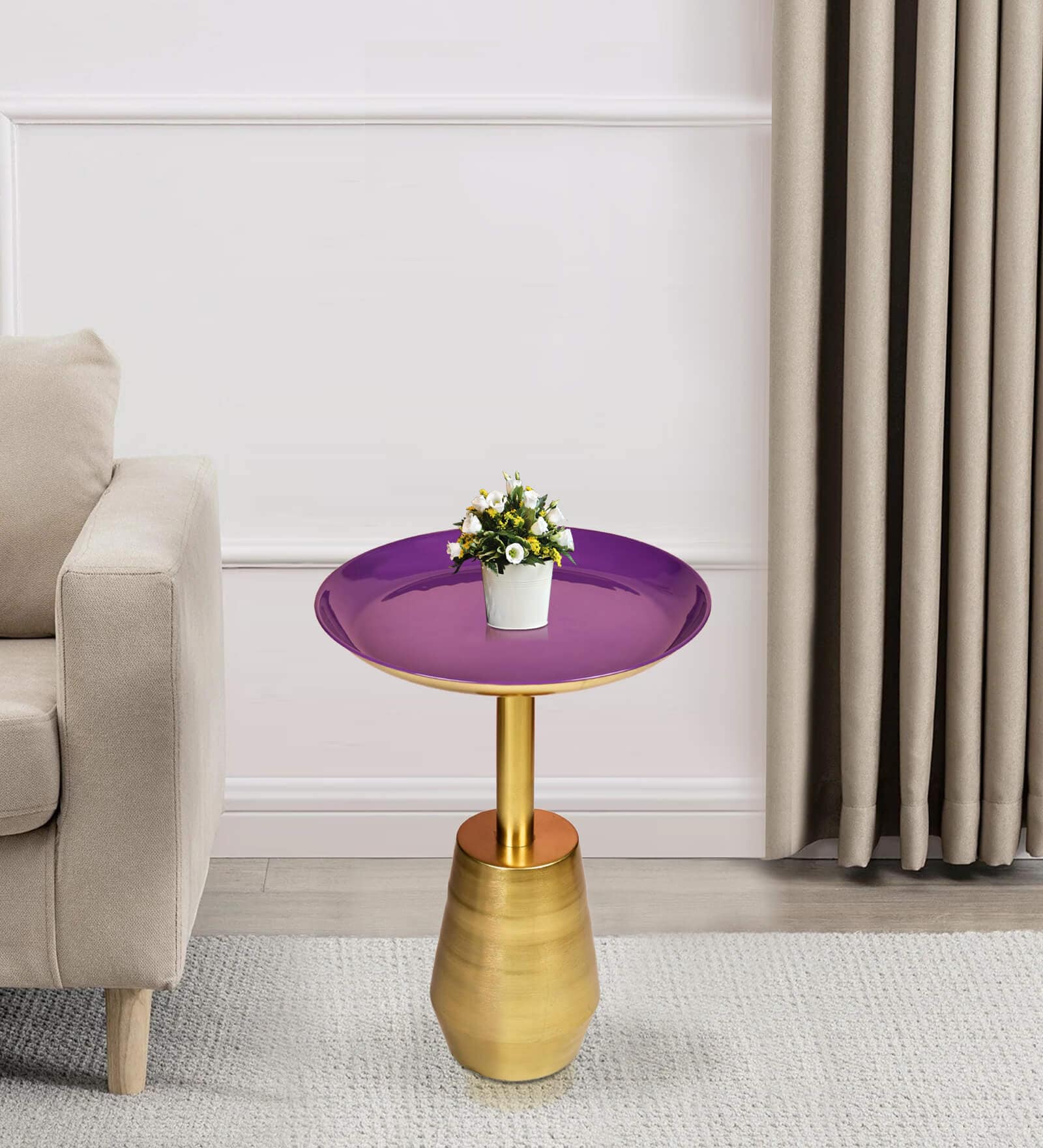 Mina Metal End Table in Gold And Purple Colour