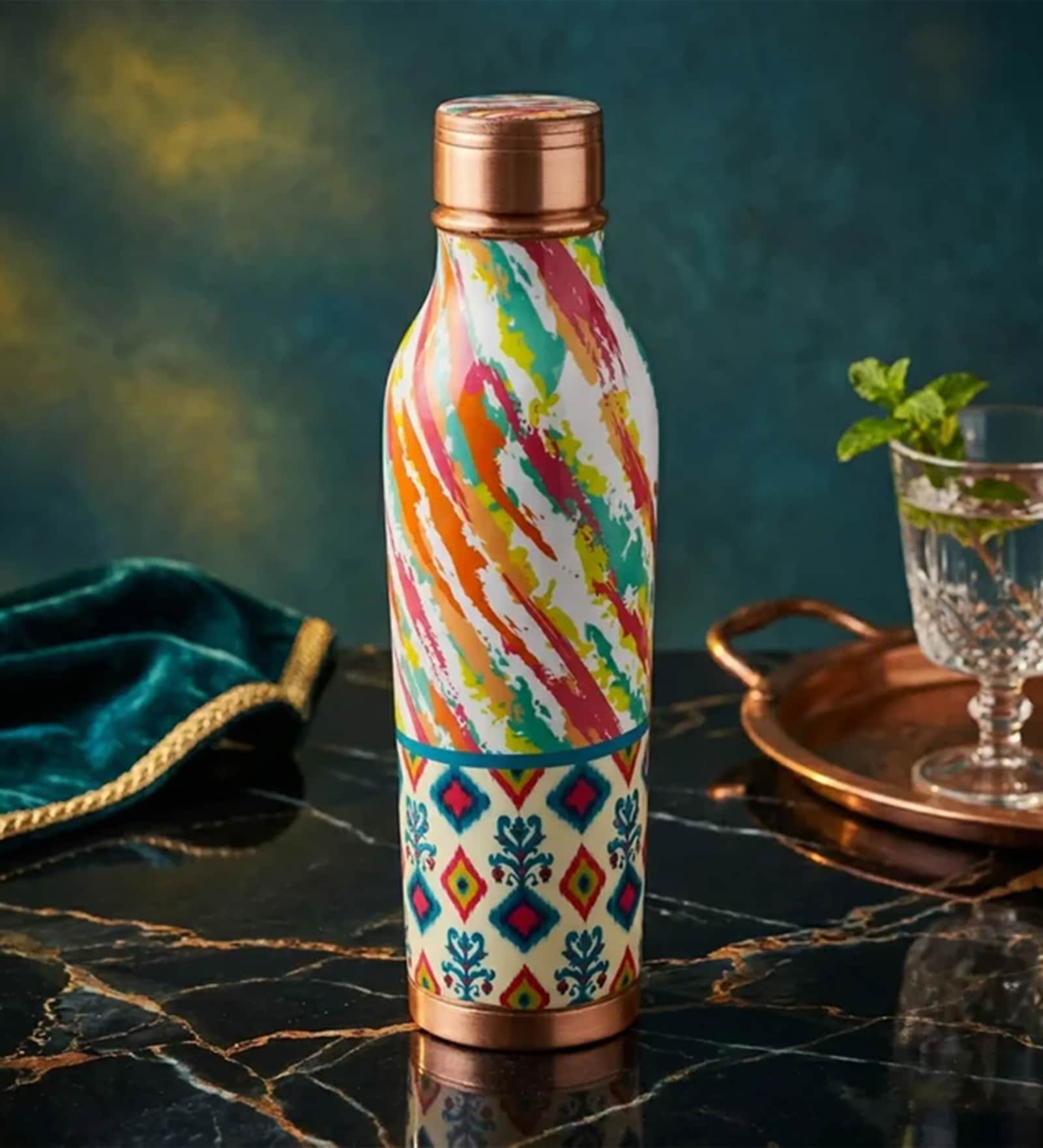 Mina Printed Pure Copper Water Bottle