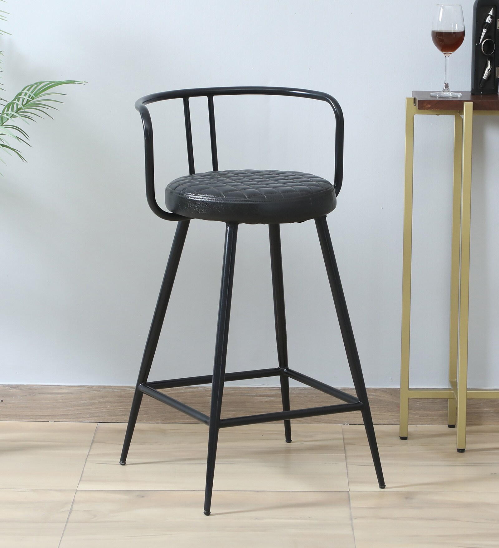 Minaj Metal Bar Chair In Black Finish With Leather Seating