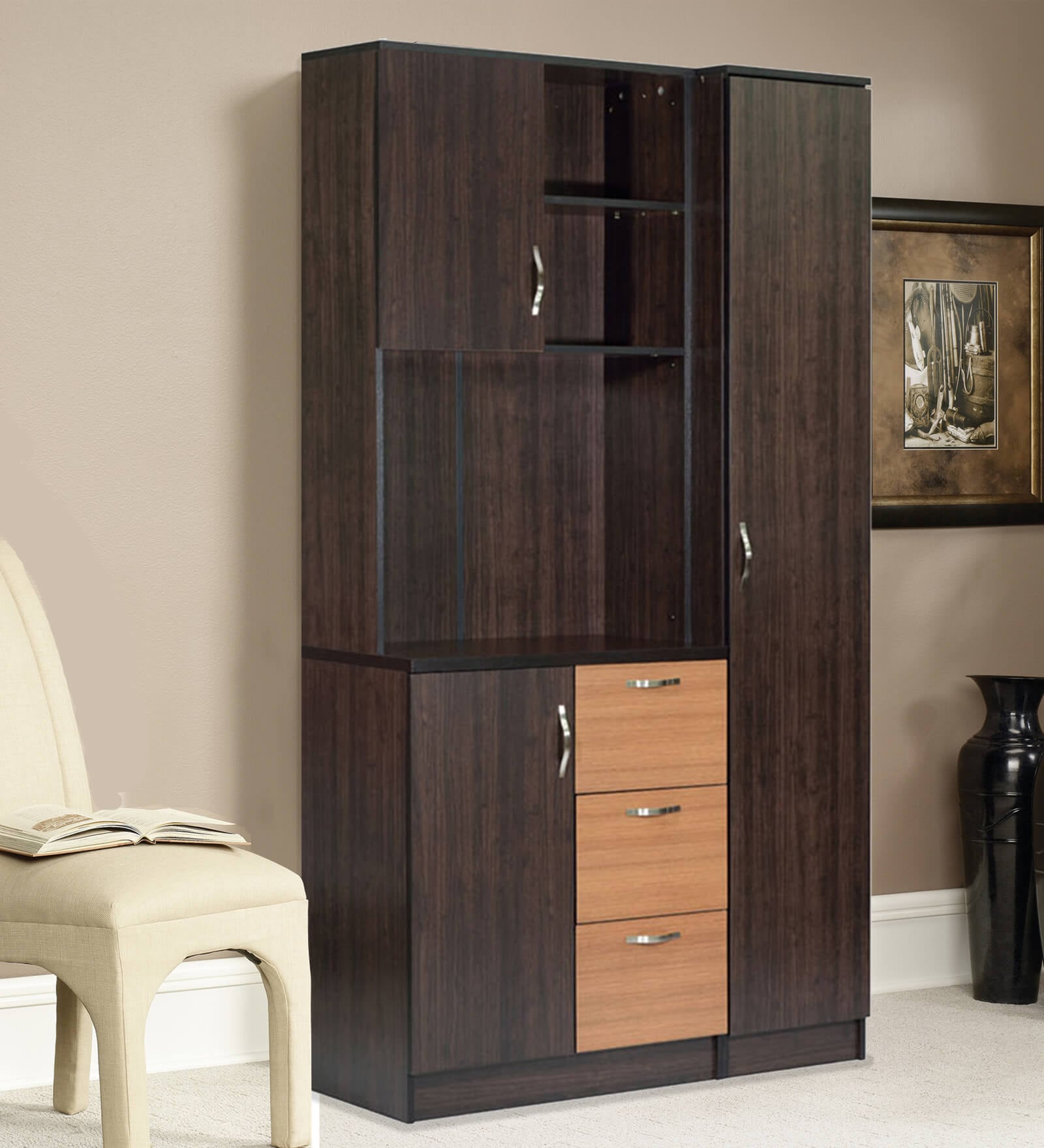 Buy Minato Three Door Kitchen with Three Drawers in Wenge and