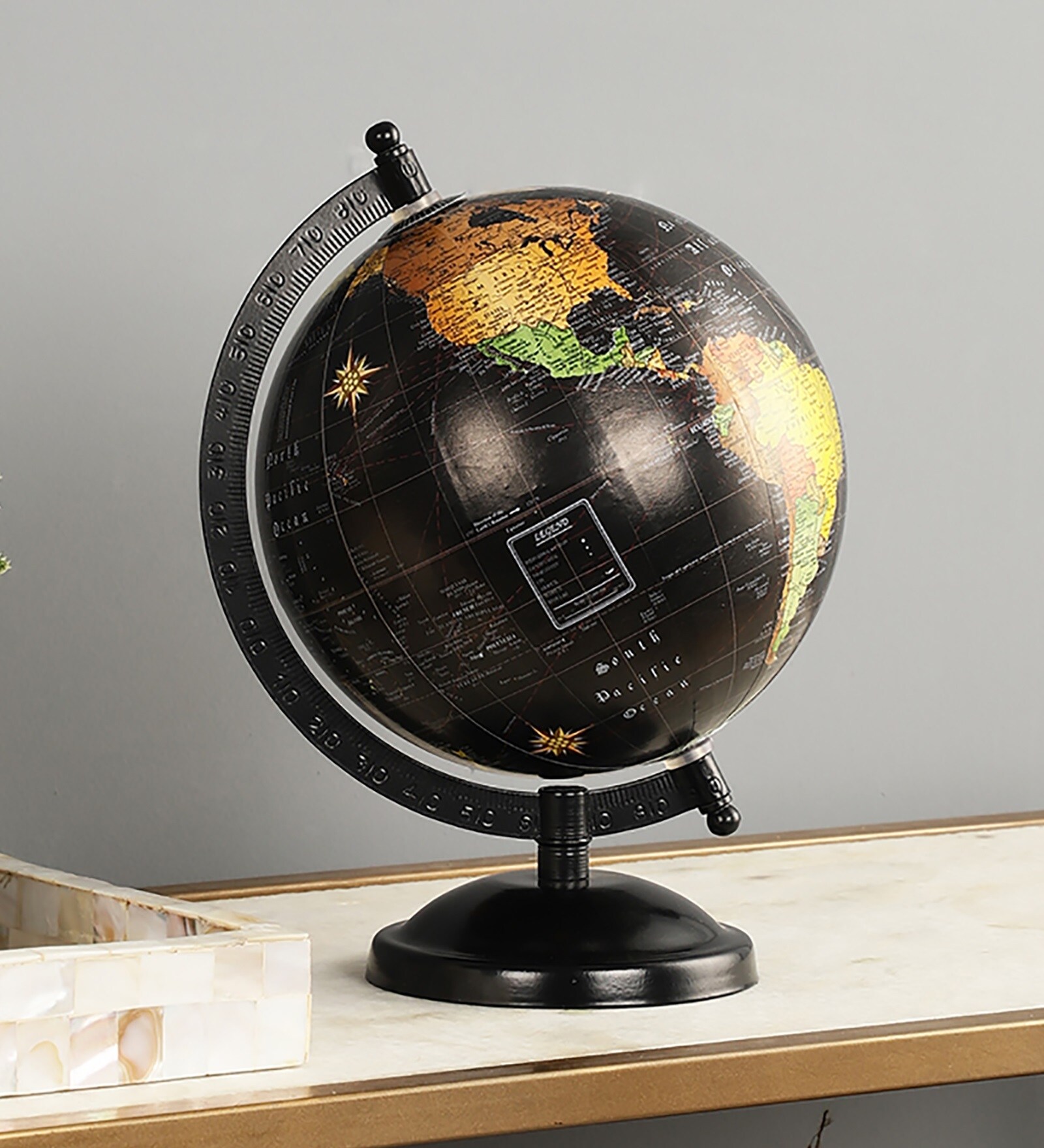 Mini Black Globe With Metal Stand Showpiece