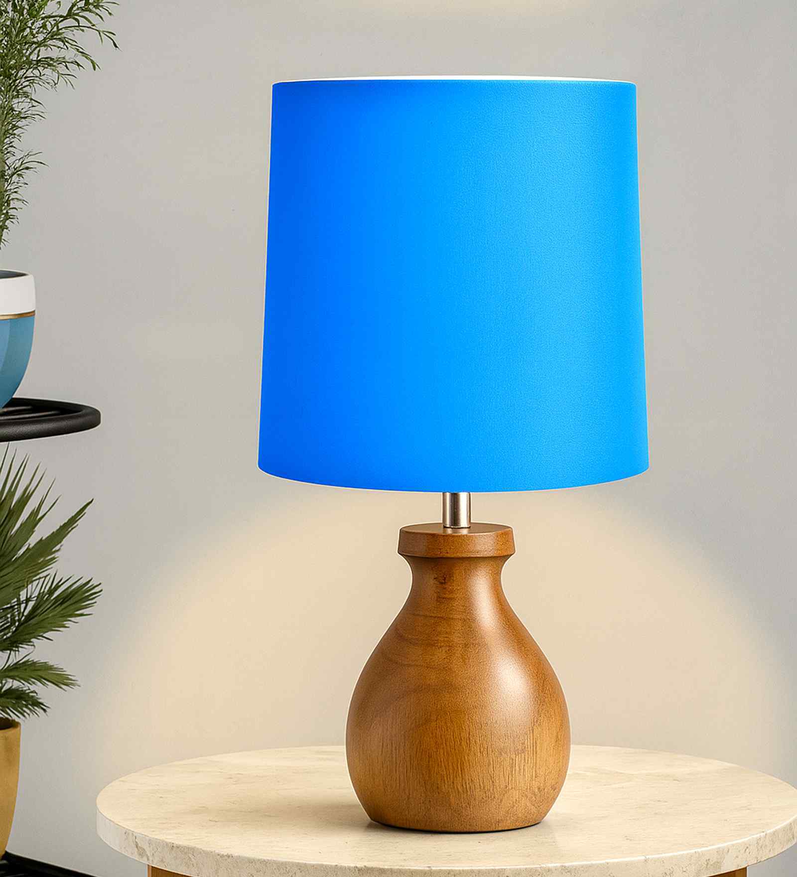 Mini Farmhouse Wooden Dowel Pot Table Lamp , Blue