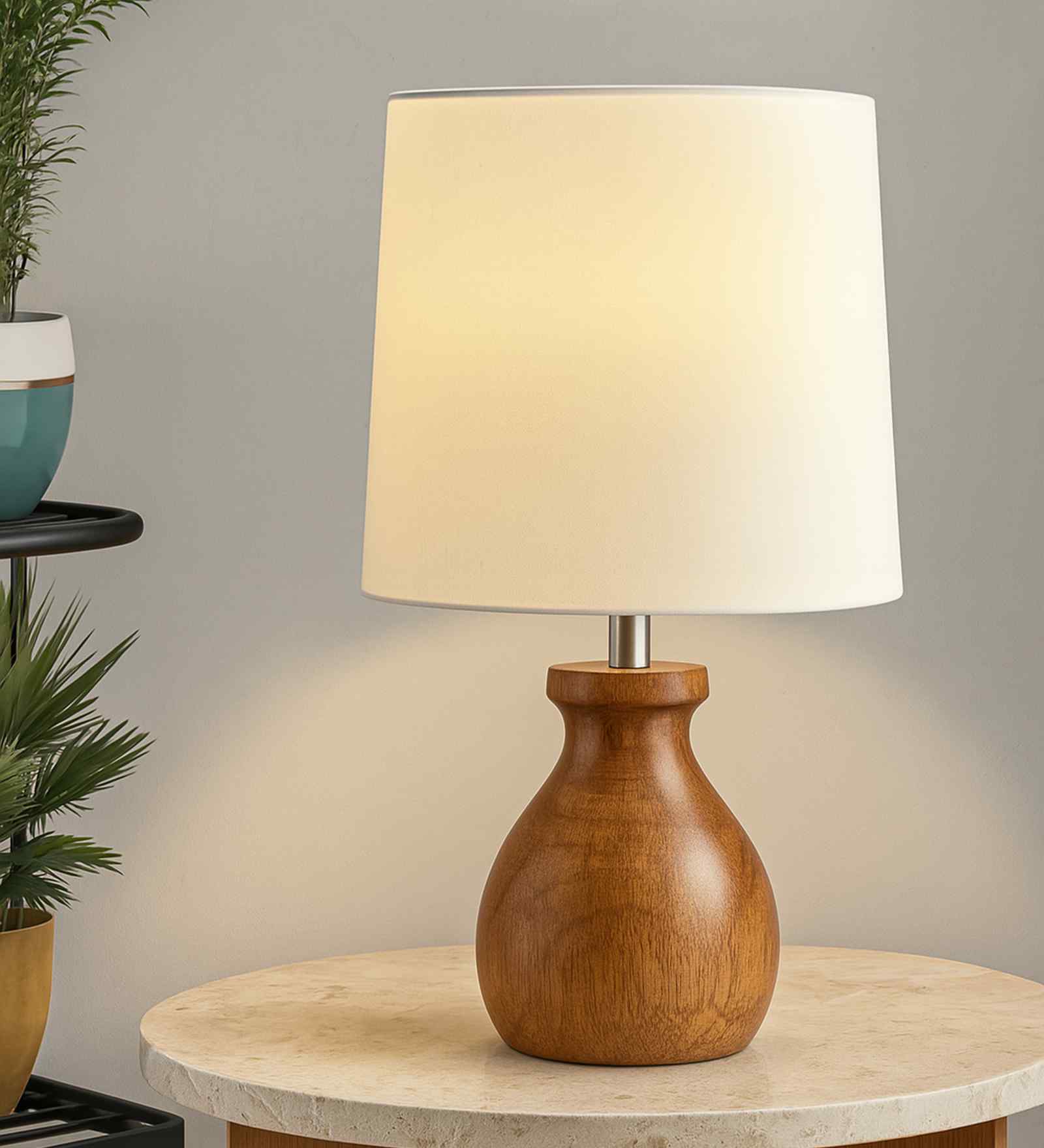 Mini Farmhouse Wooden Dowel Pot Table Lamp, White