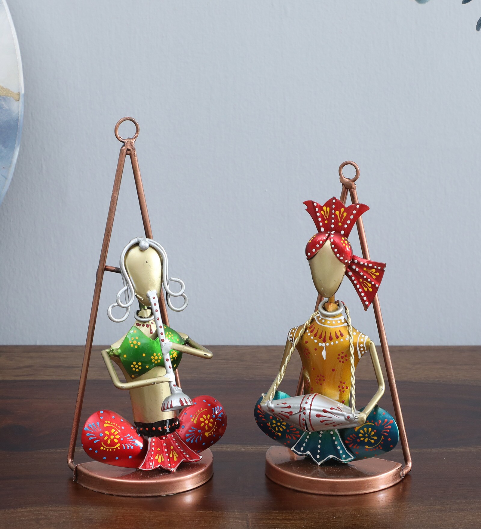 Mini Punjabi Couple Set Of 2 Multicolour Iron  Wall Art