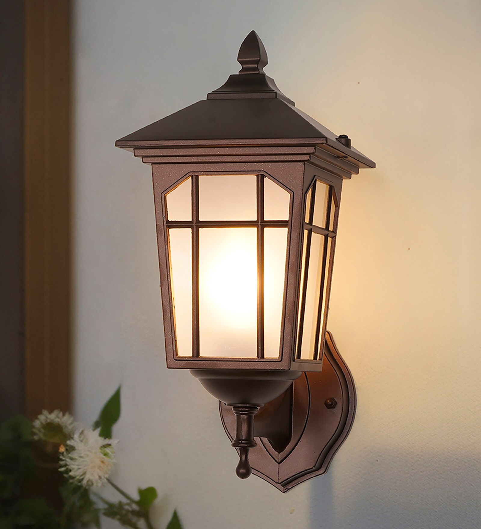 Mini Transitional Outdoor Wall Sconce | Dark Brown Finish, Geometric Profile