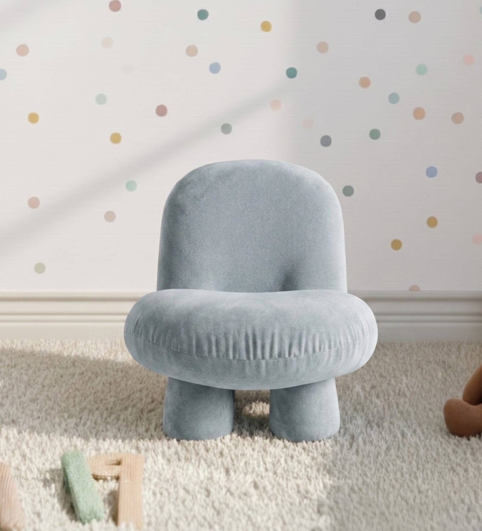 Mini Velvet Kids Accent Chair In Sky Blue Colour