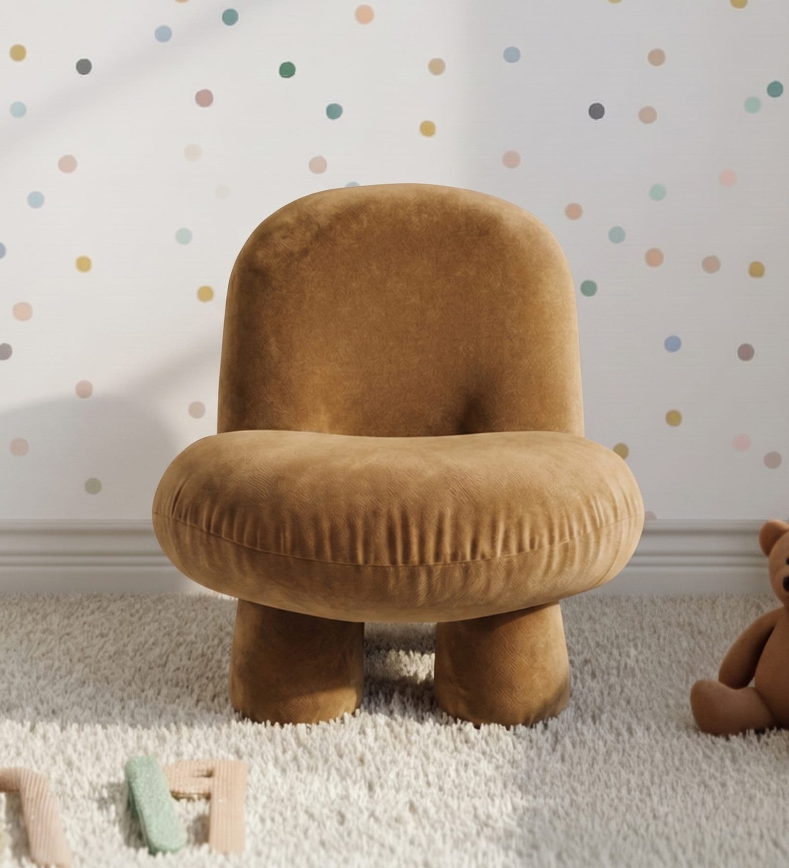 Mini Velvet Kids Accent Chair In Brown Colour Mini Velvet Kids Accent Chair In Brown Colour