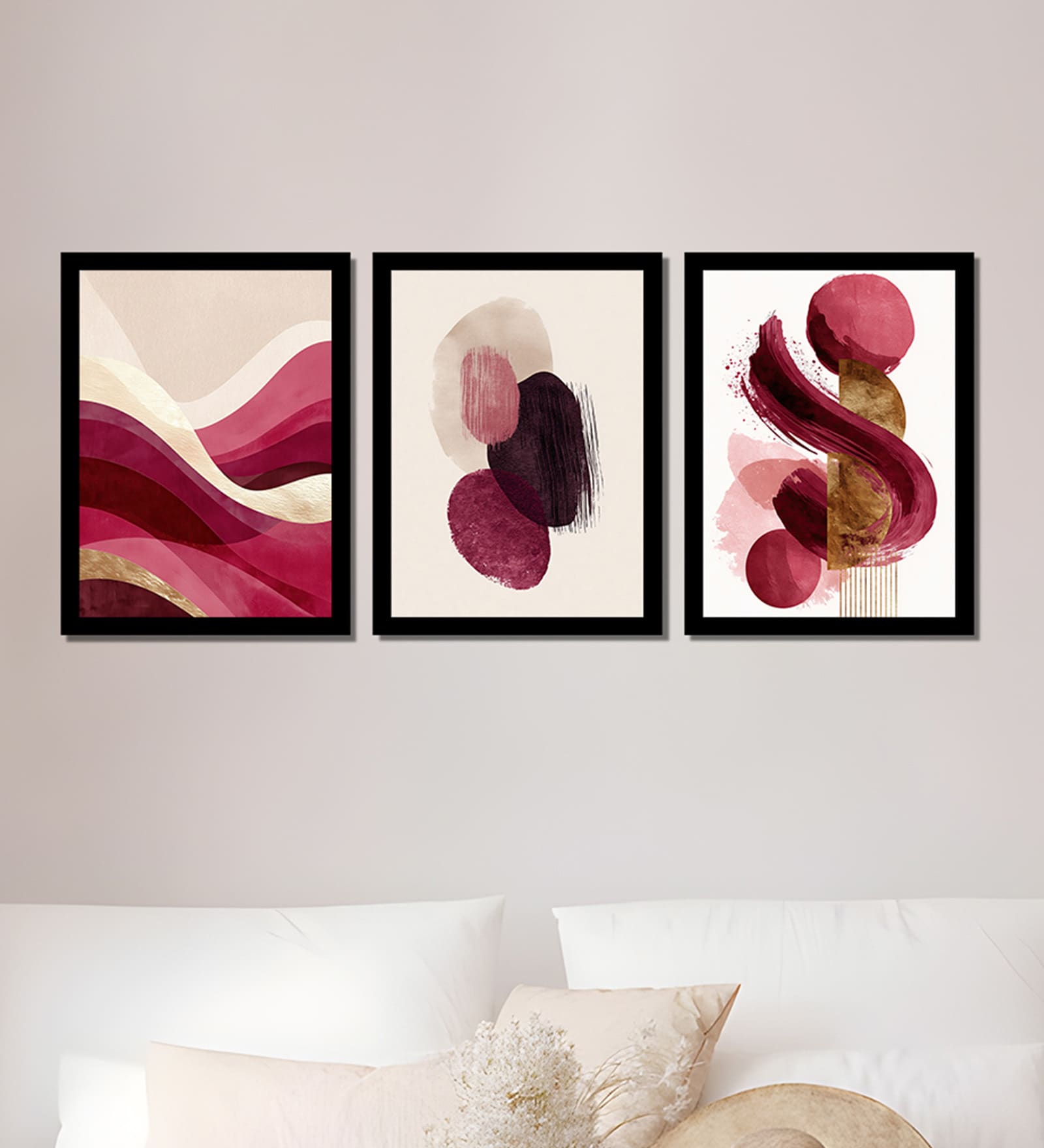 Modern Geometric & Botanical Wall Art Framed Set of 3
