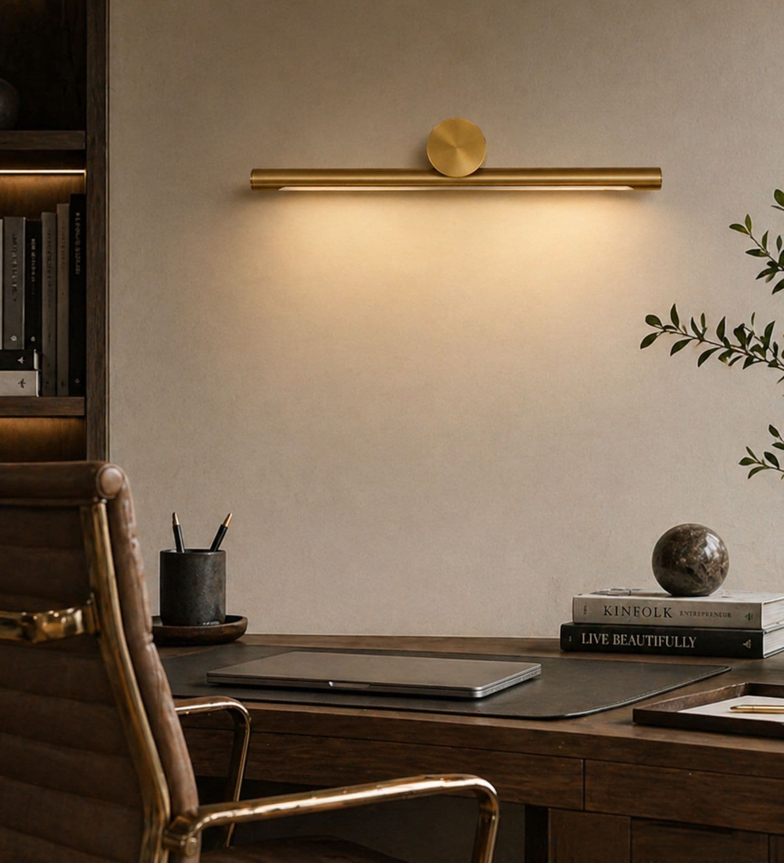 Minimalist Brushed Brass LED Picture Light
