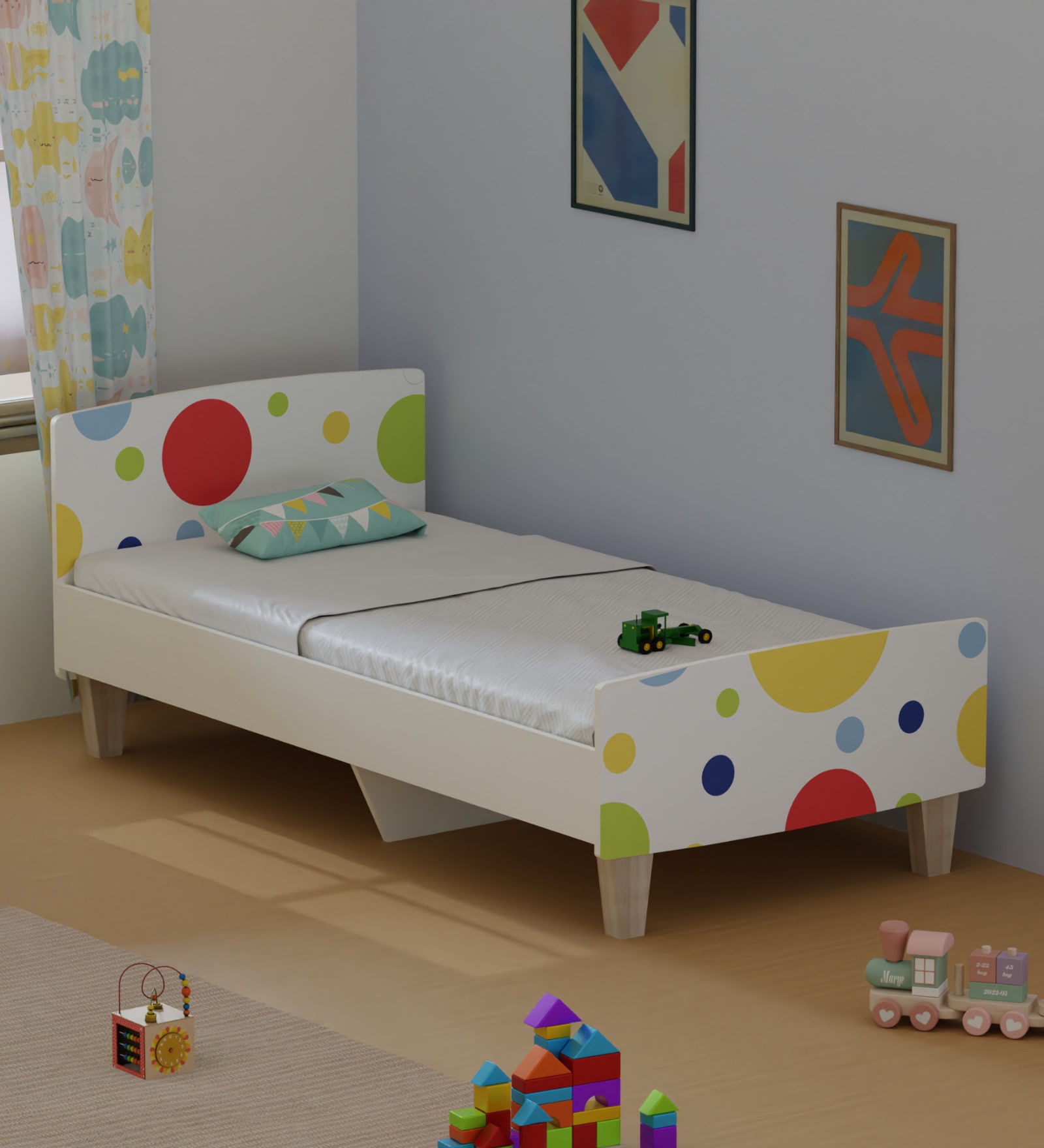 Minimalist Kids Single Bed in White and Multicolor