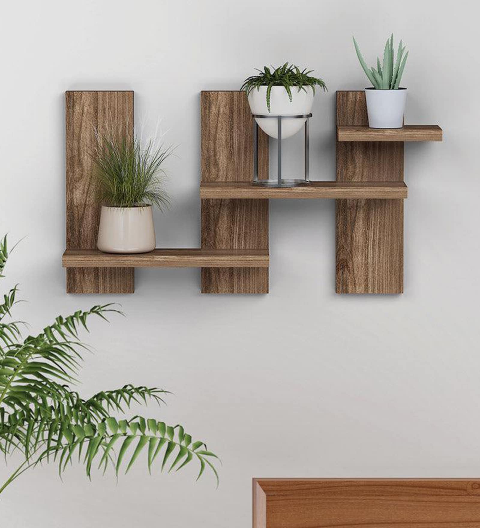 Minimalist Shaped Artistic Wooden Wall Shelves Set of Three