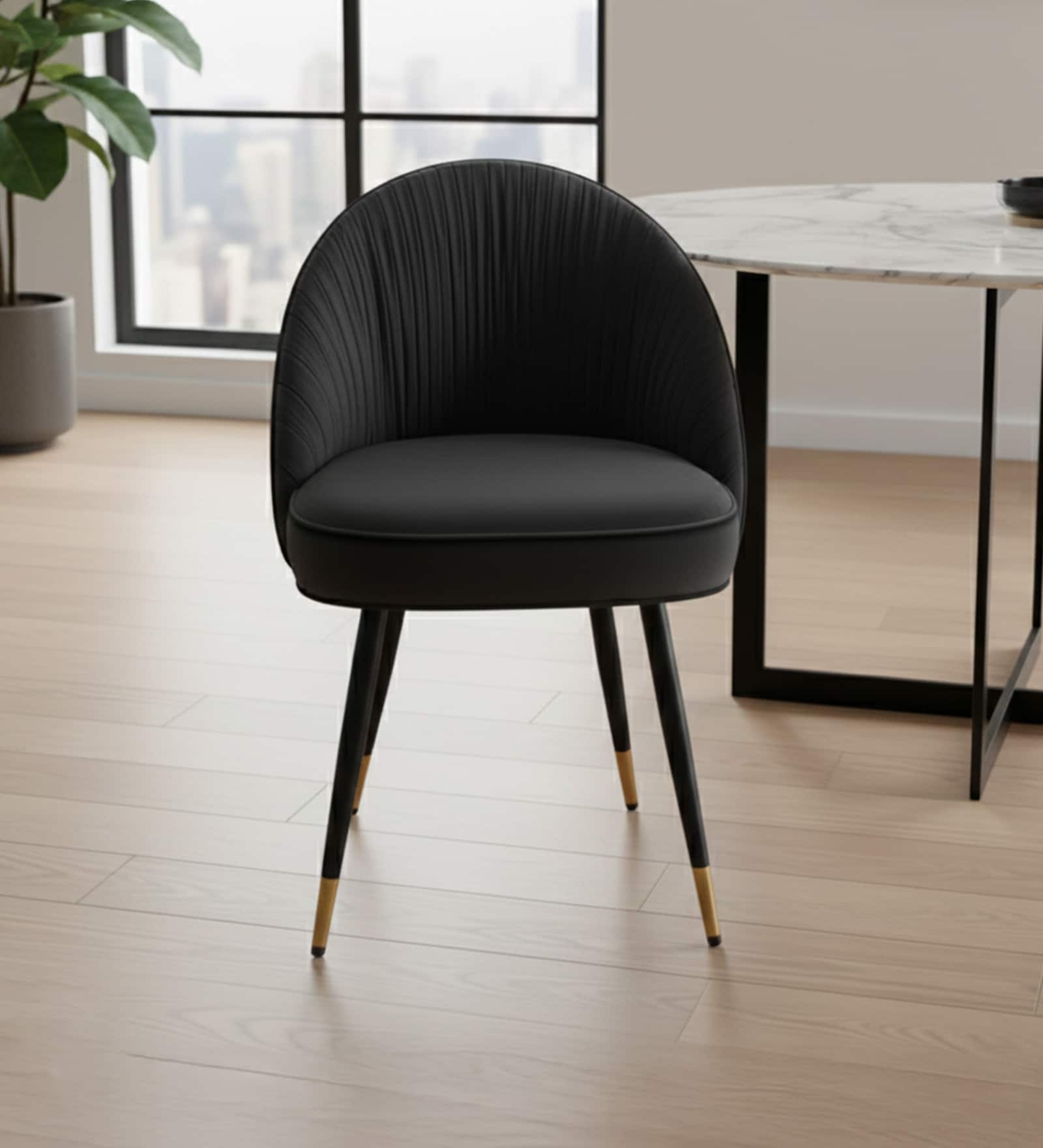 Minimalist Velvet Fabric Dining Chair In Black Colour