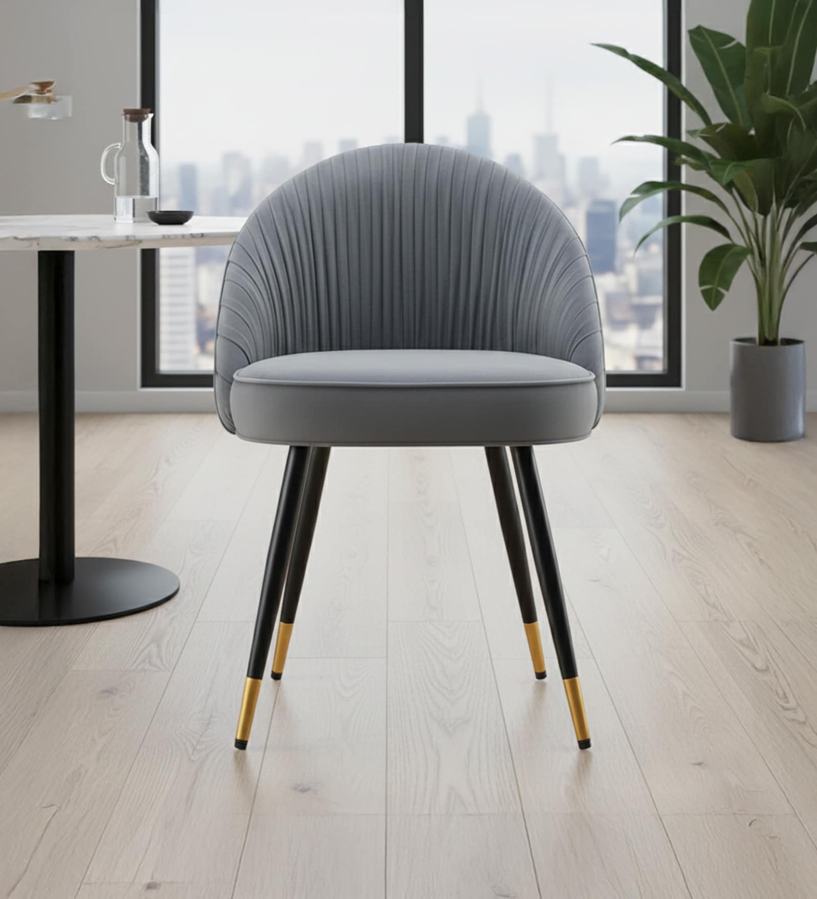 Minimalist Velvet Fabric Dining Chair In Pink Colour