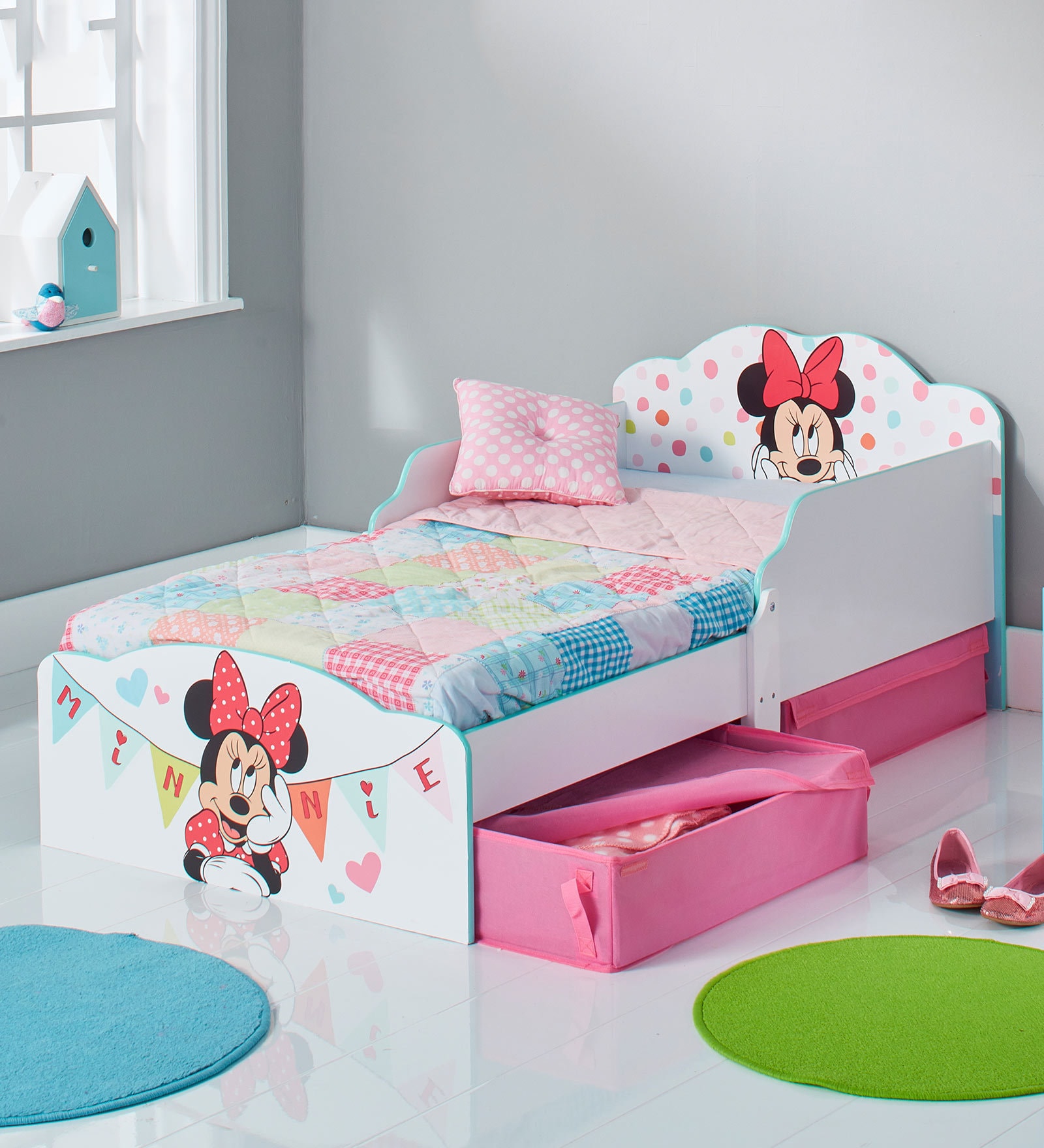 Buy Minnie Mouse Kids Toddler Bed with Drawer Storage by Cot & Candy