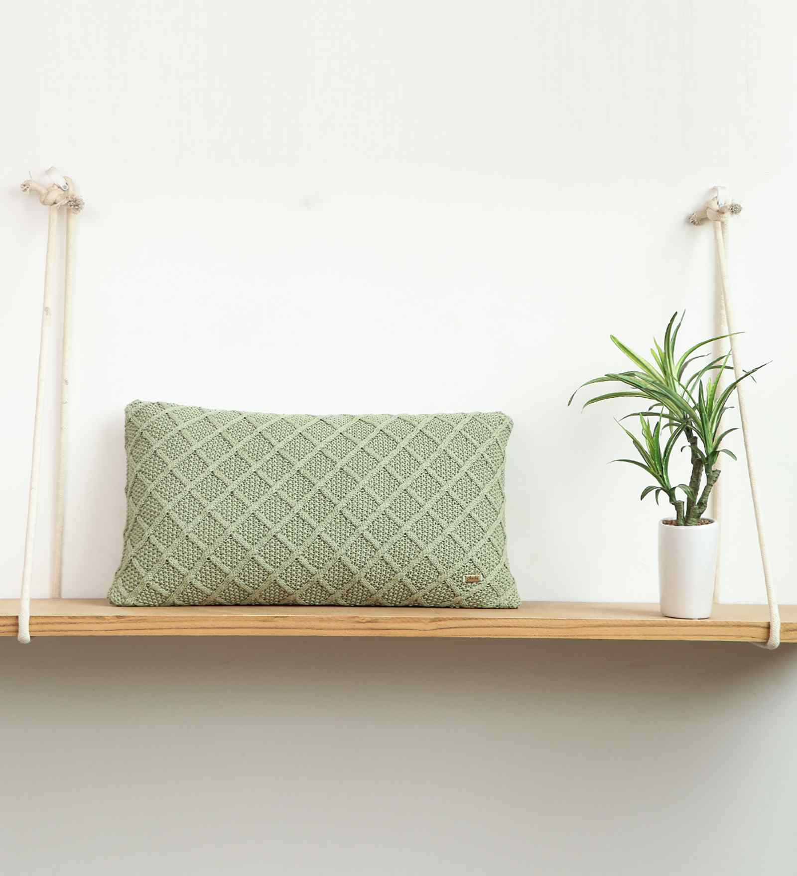 Mint 100% Cotton Shannon 12X20 Inches Knitted Cushion Cover