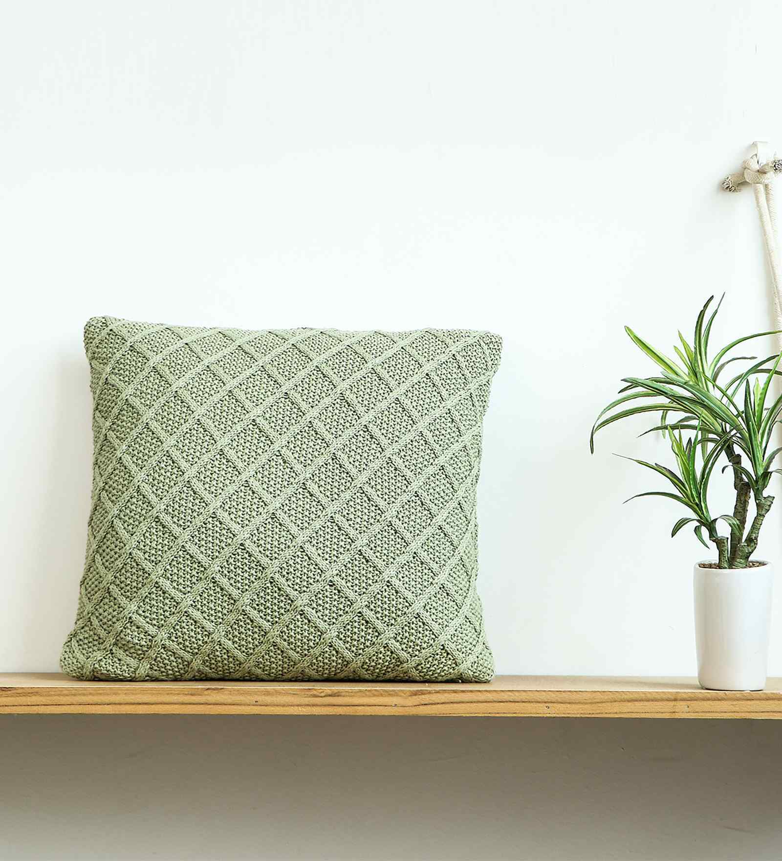 Mint 100% Cotton Shannon 16X16 Inches Knitted Cushion Cover