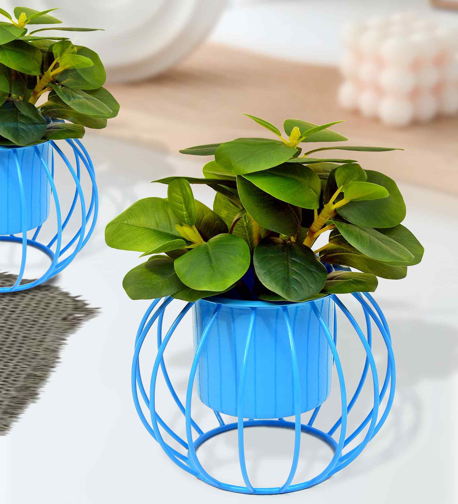 Set Of 2 Blue Metal Plant Stand
