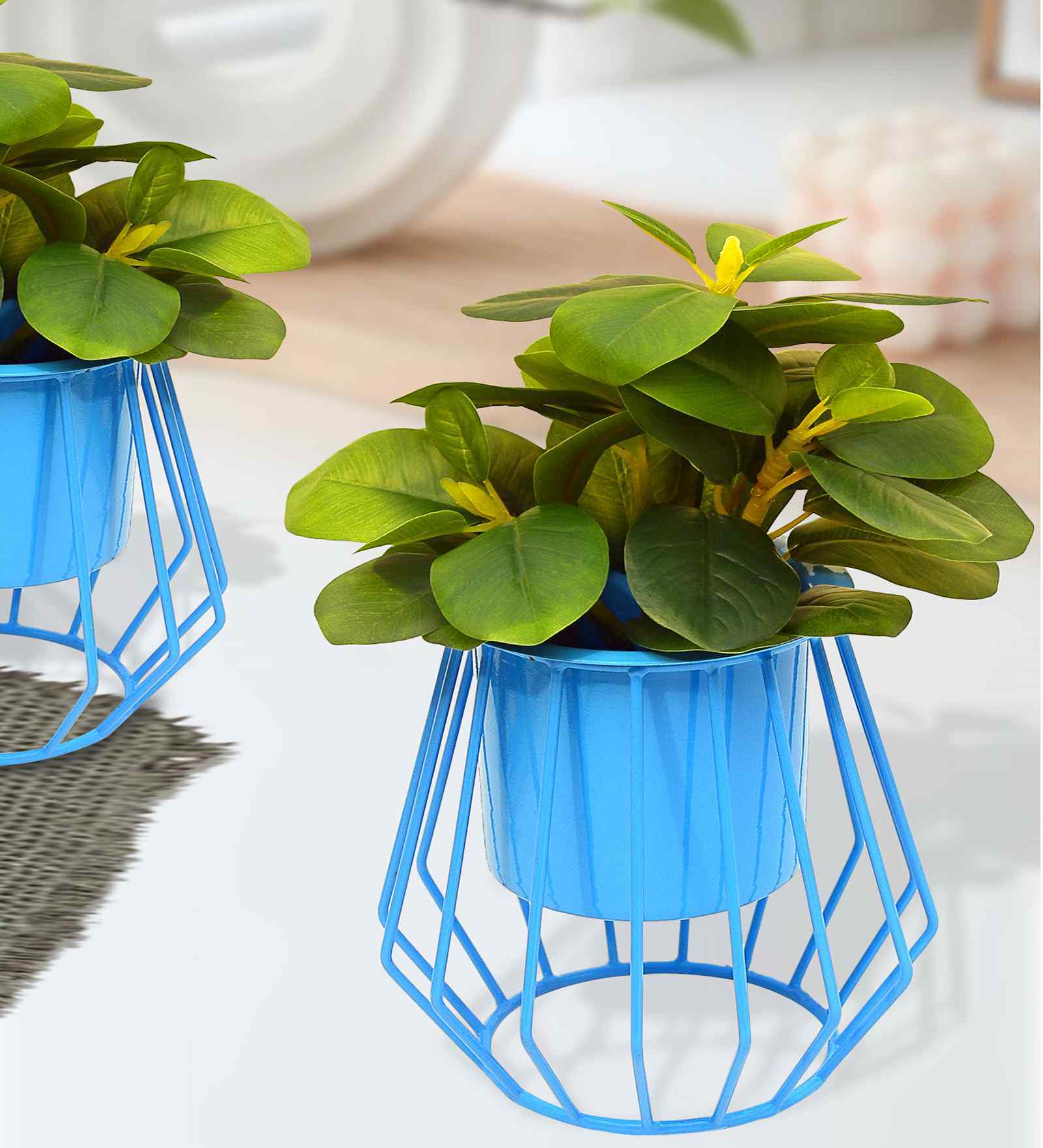 Set Of 2 Green Metal Plant Stand