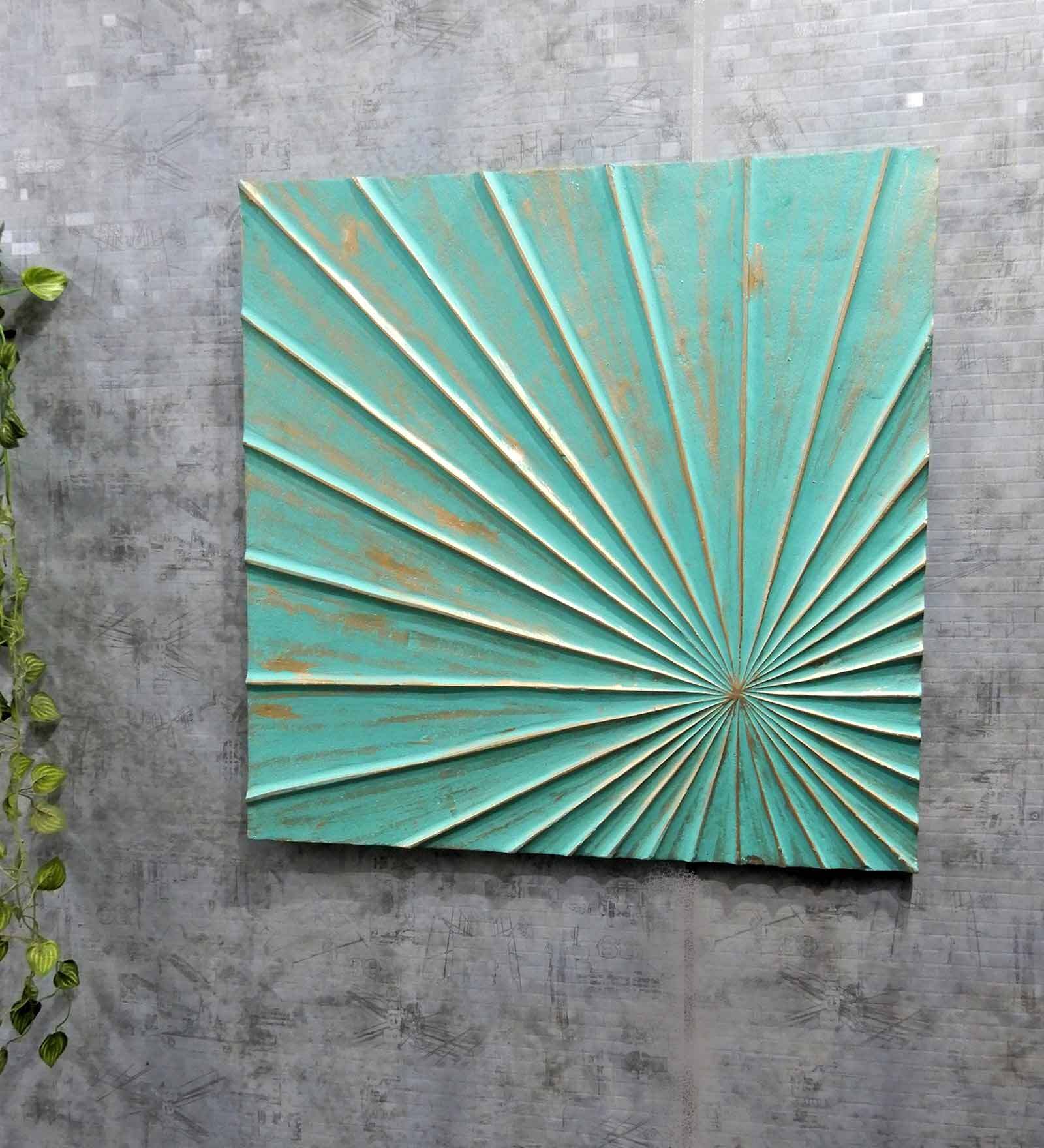Mint Blue Geometrical Pattern Wooden Wall Art