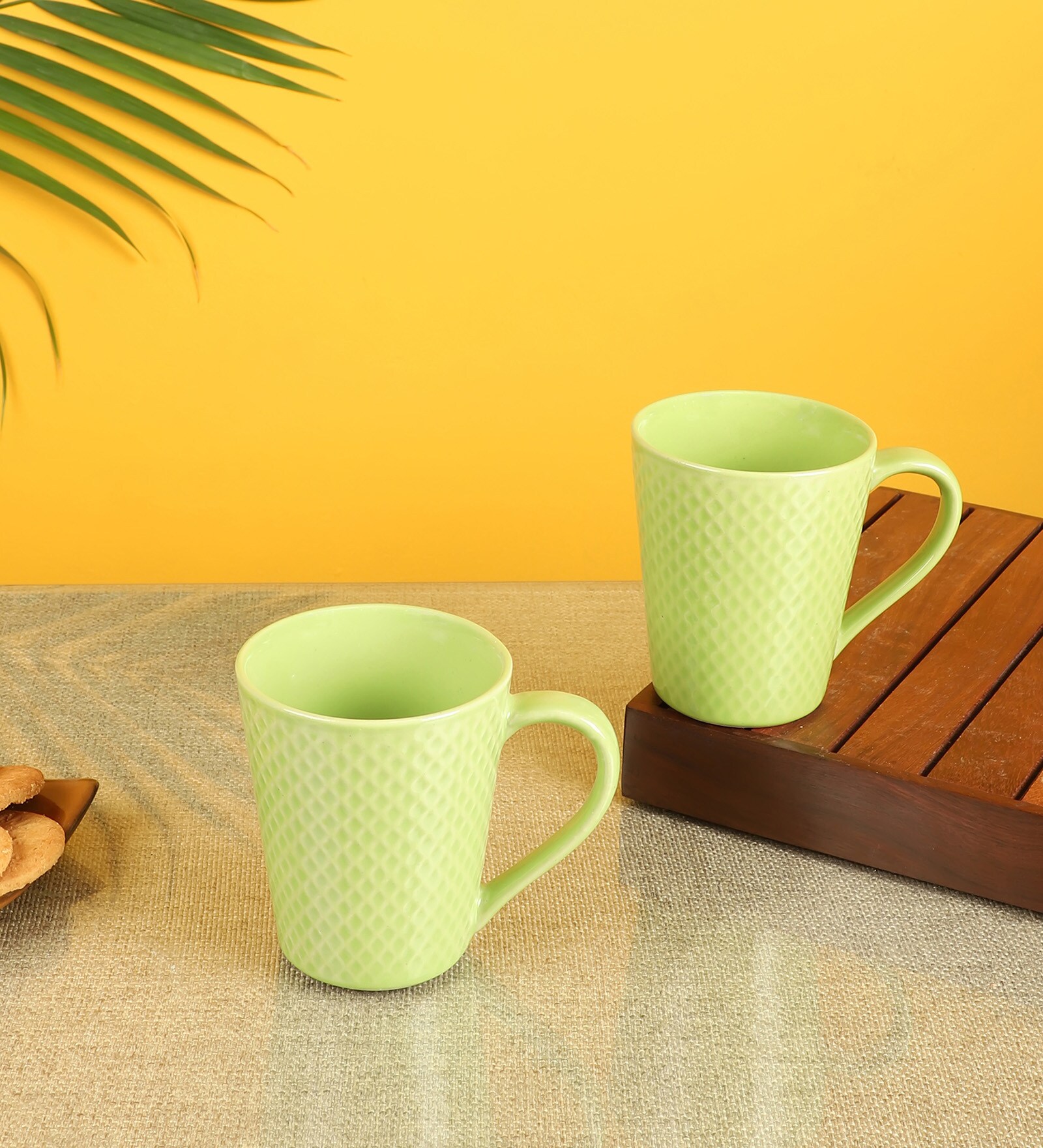 Mint Lime Green 180 ml Ceramic (Set of 2) Tea Cups