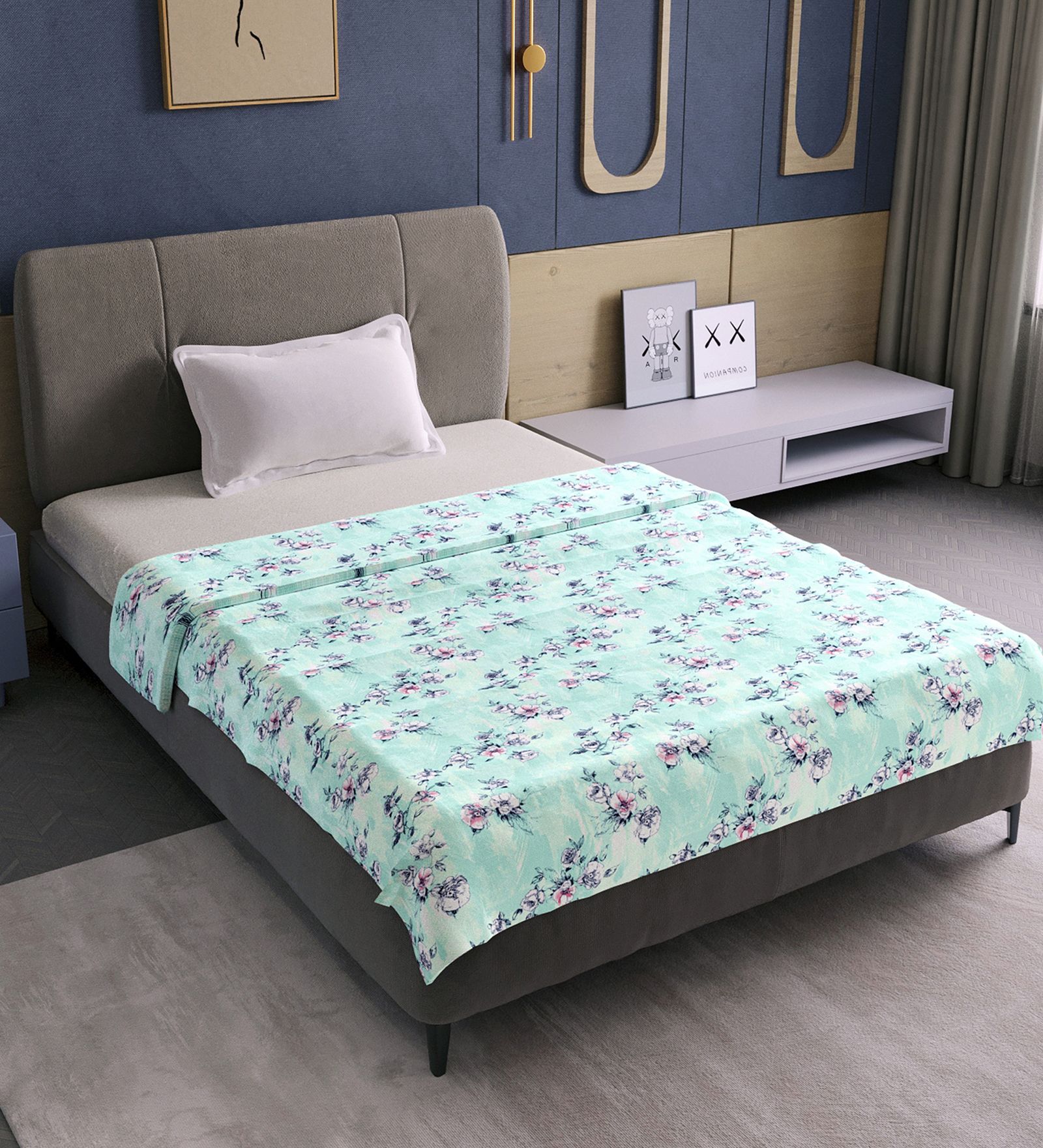 Mint Green Cotton Floral 120 Gsm Single Dohar